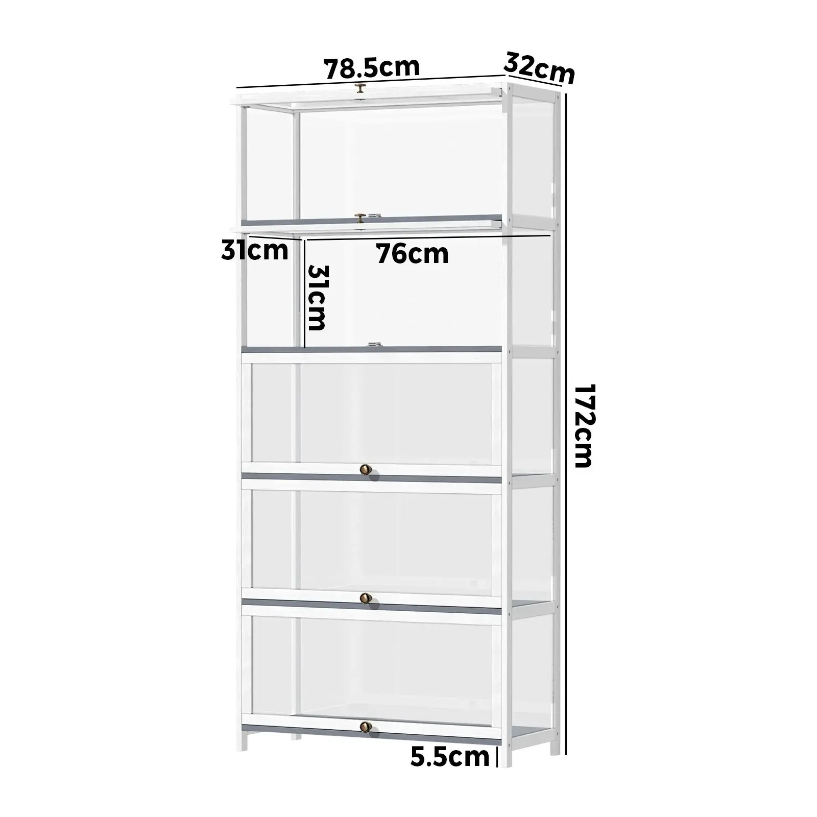 Oikiture Display Cabinet Storage 5-Tier Shelves Clear Bookcase Sideboard White