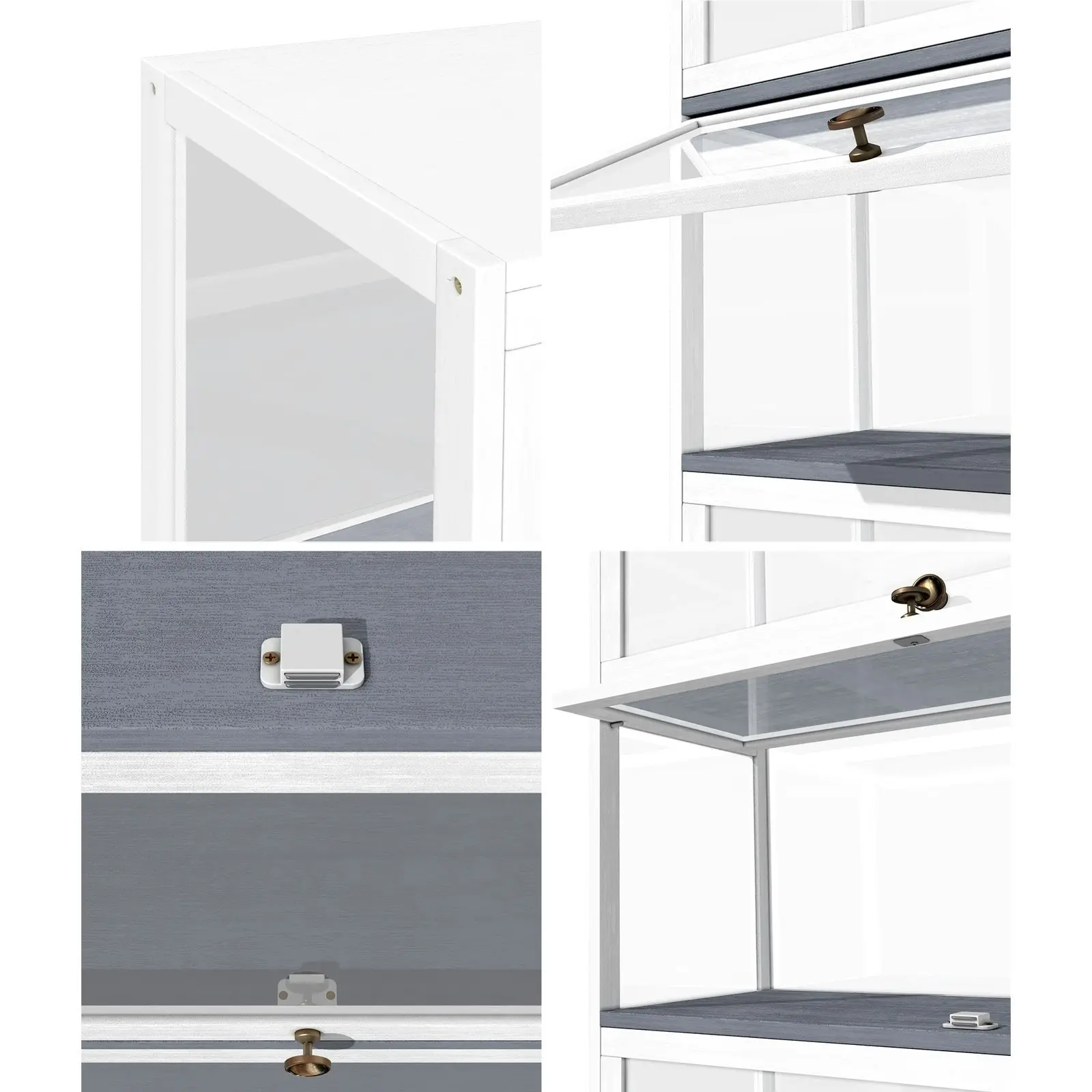 Oikiture Display Cabinet With Bamboo Frame Acrylic Board 3 shelves White