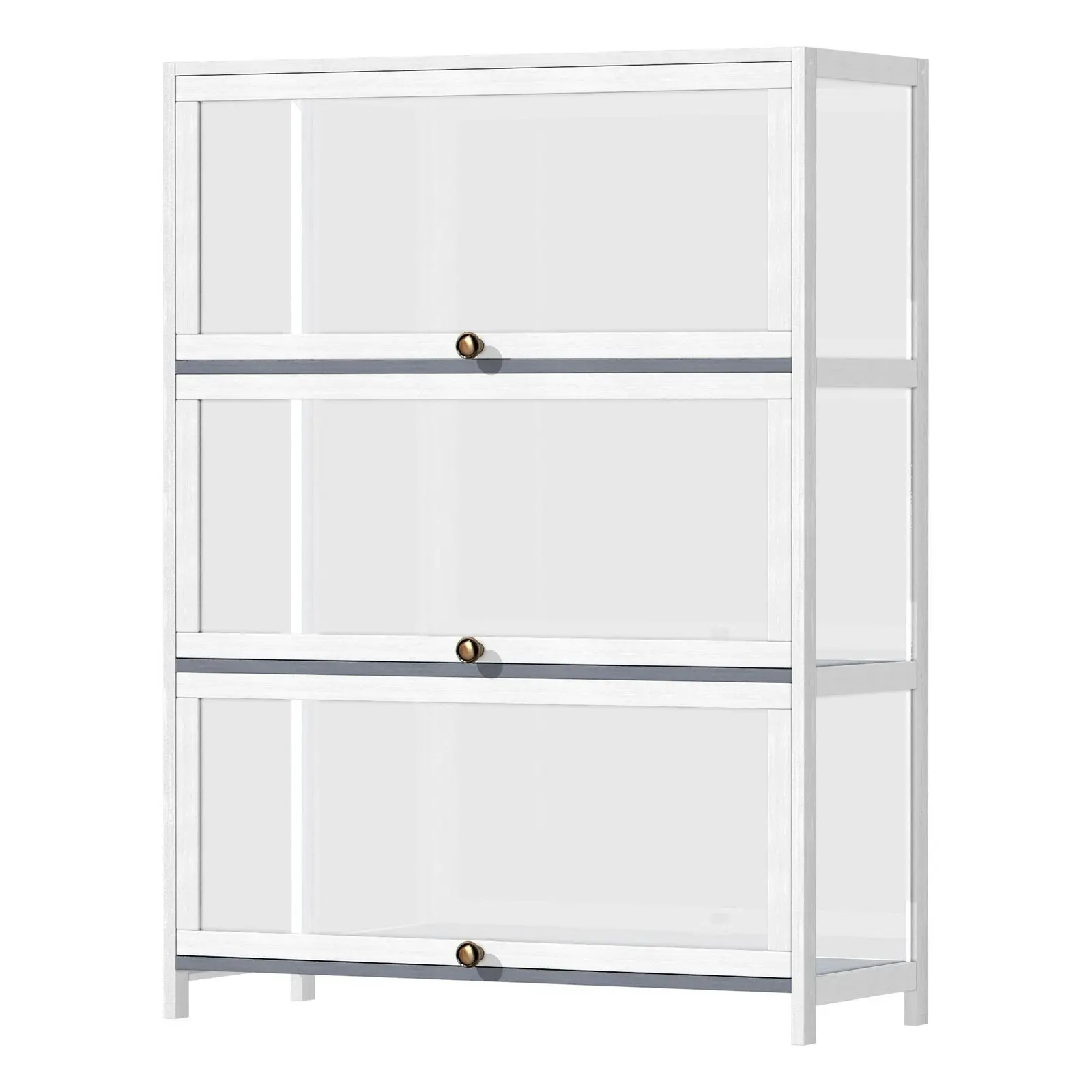 Oikiture Display Cabinet With Bamboo Frame Acrylic Board 3 shelves White