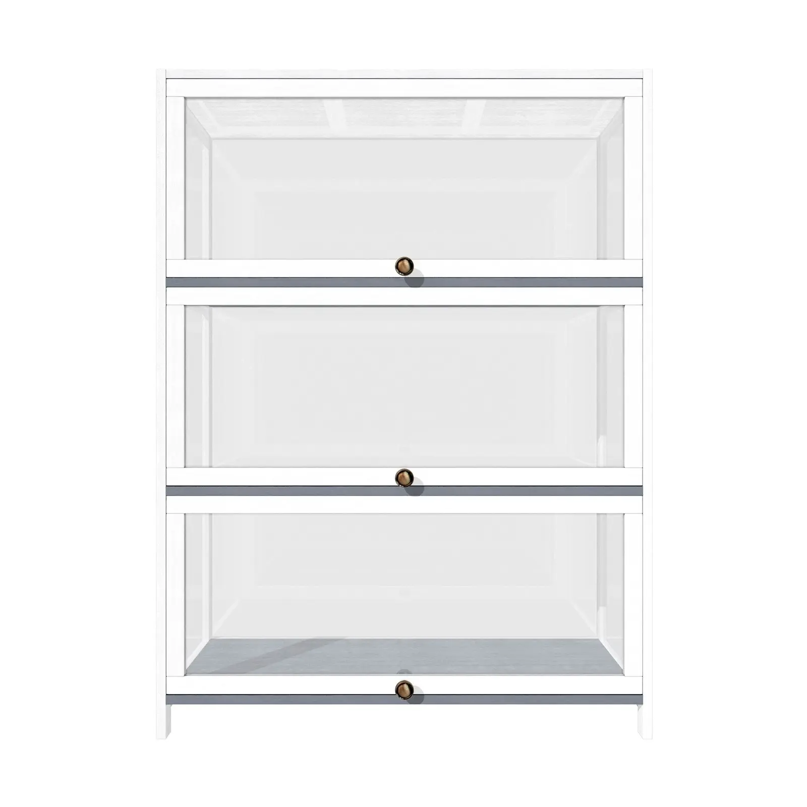 Oikiture Display Cabinet With Bamboo Frame Acrylic Board 3 shelves White