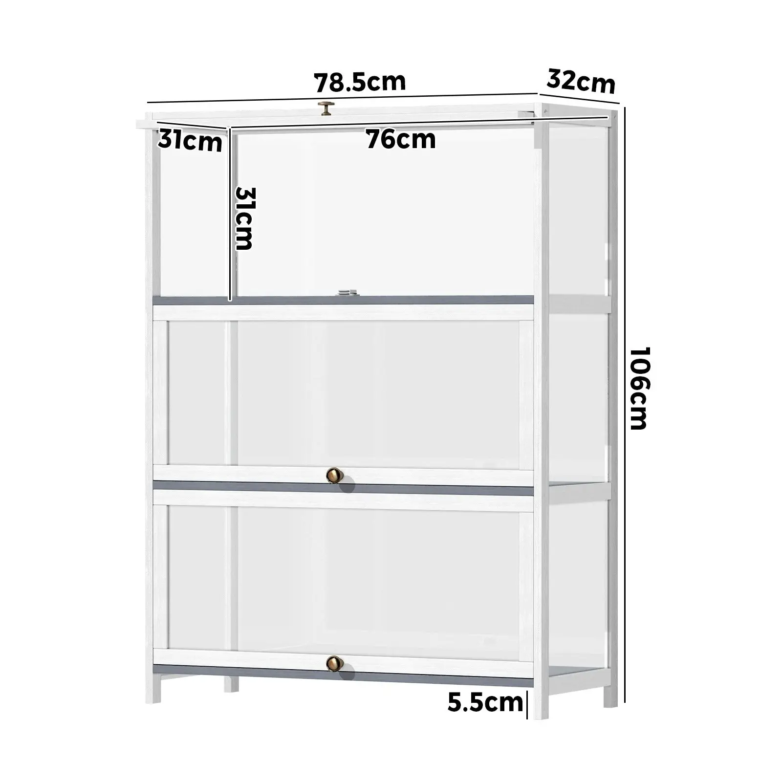 Oikiture Display Cabinet With Bamboo Frame Acrylic Board 3 shelves White