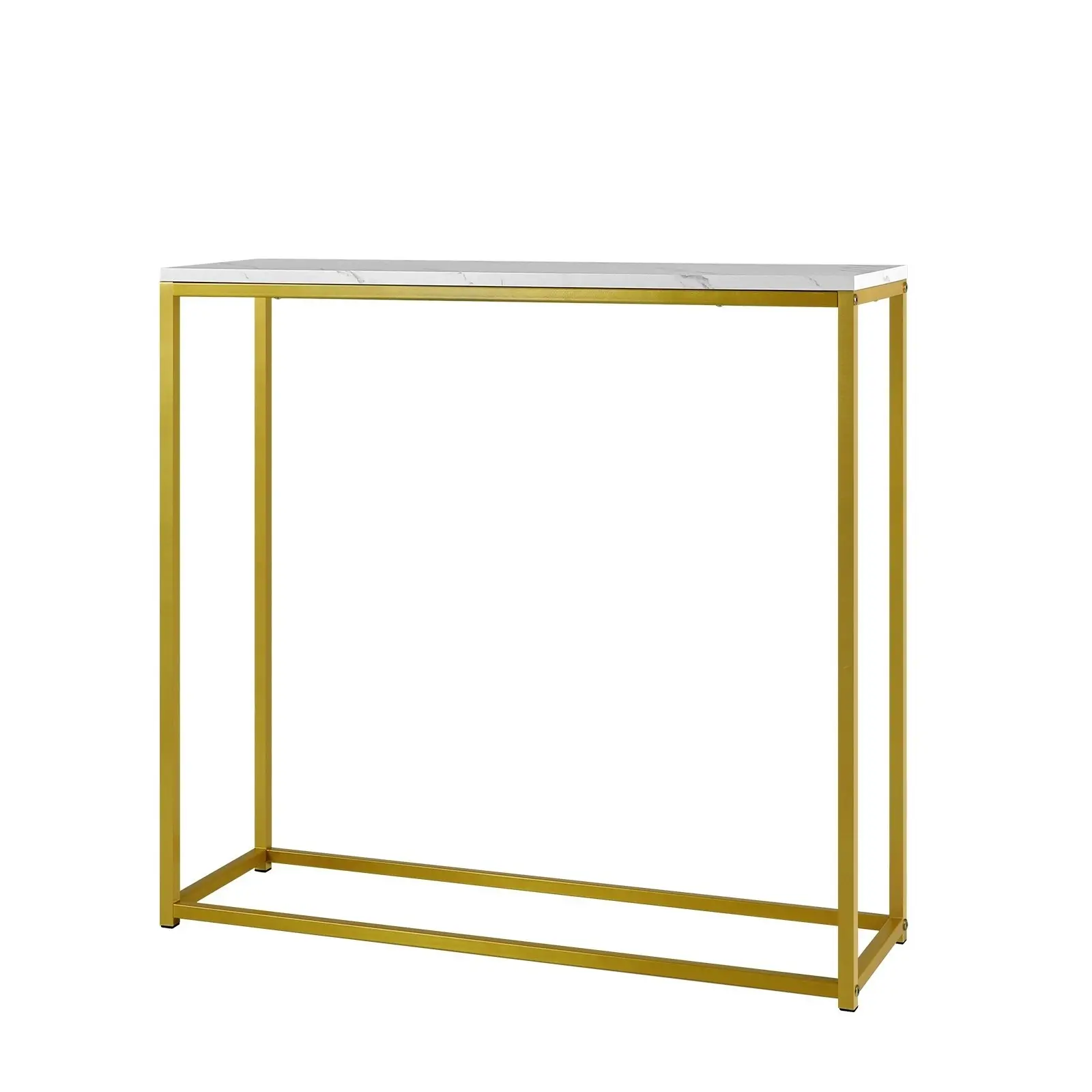 Oikiture Console Table Marble-look Iron Hallway Desk Entry Display Gold&White