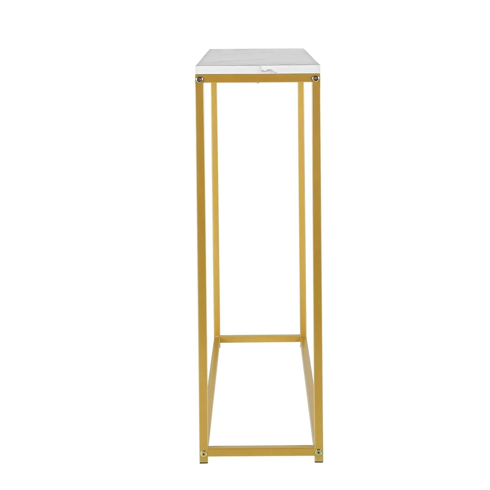 Oikiture Console Table Marble-look Iron Hallway Desk Entry Display Gold&White