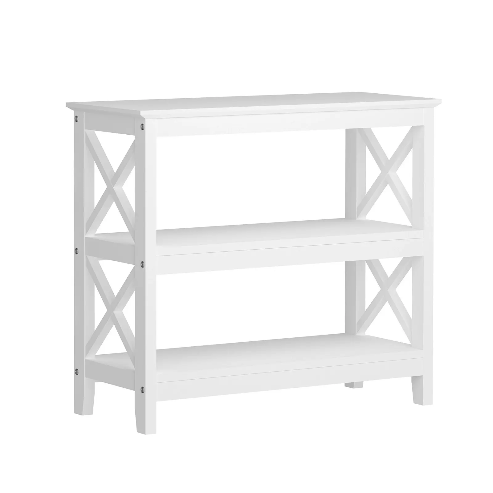 Oikiture 3-Tier Console Table X-Design Wood Sofa Table Hall Side Entry White