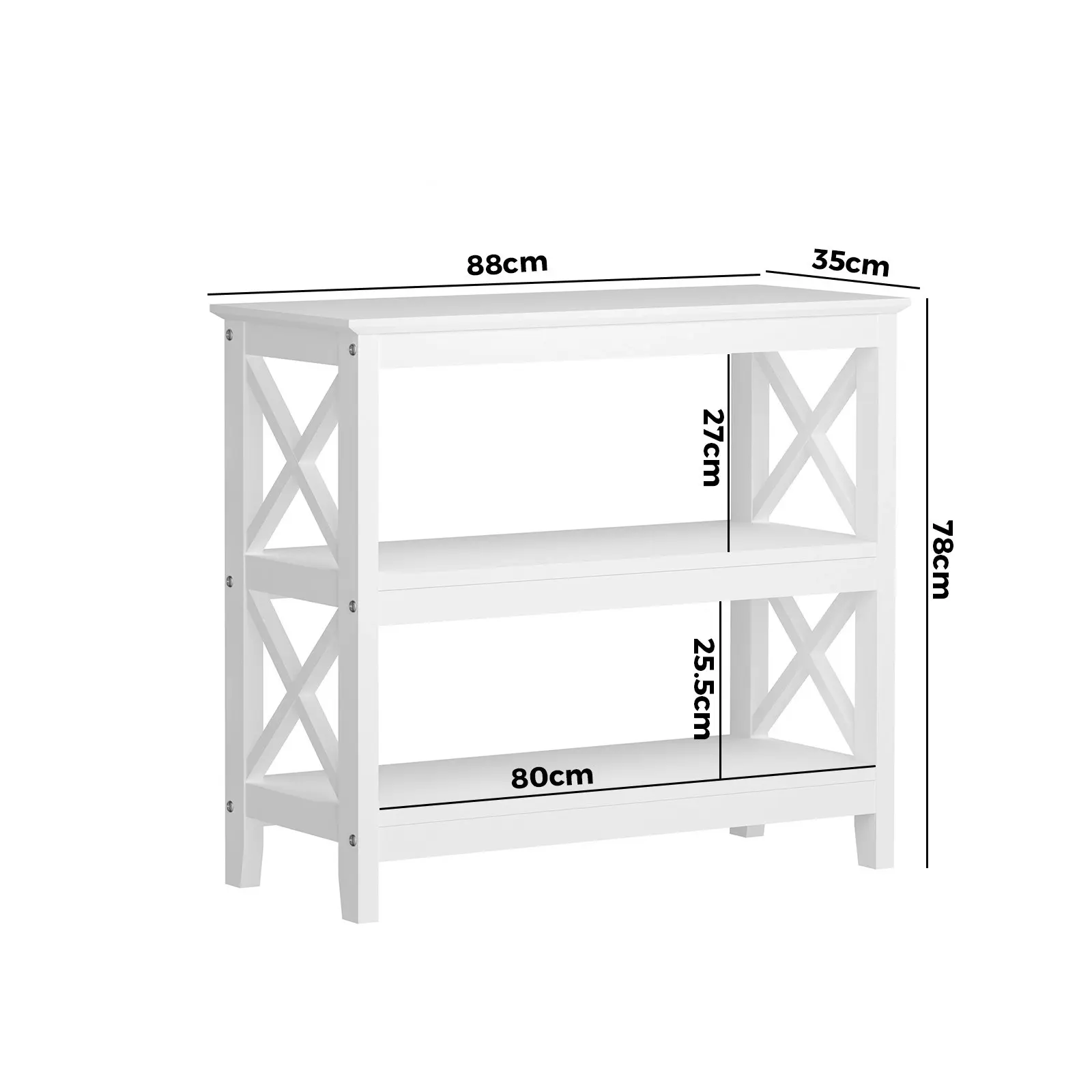 Oikiture 3-Tier Console Table X-Design Wood Sofa Table Hall Side Entry White