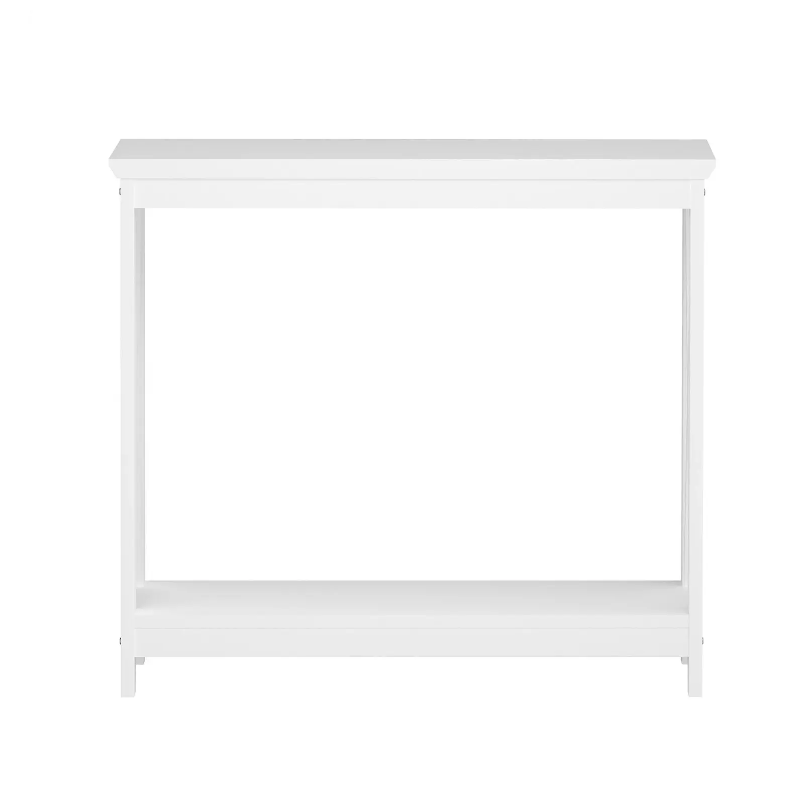 Oikiture 2-Tier Console Table X-Design Wood Sofa Table Hall Side Entry White