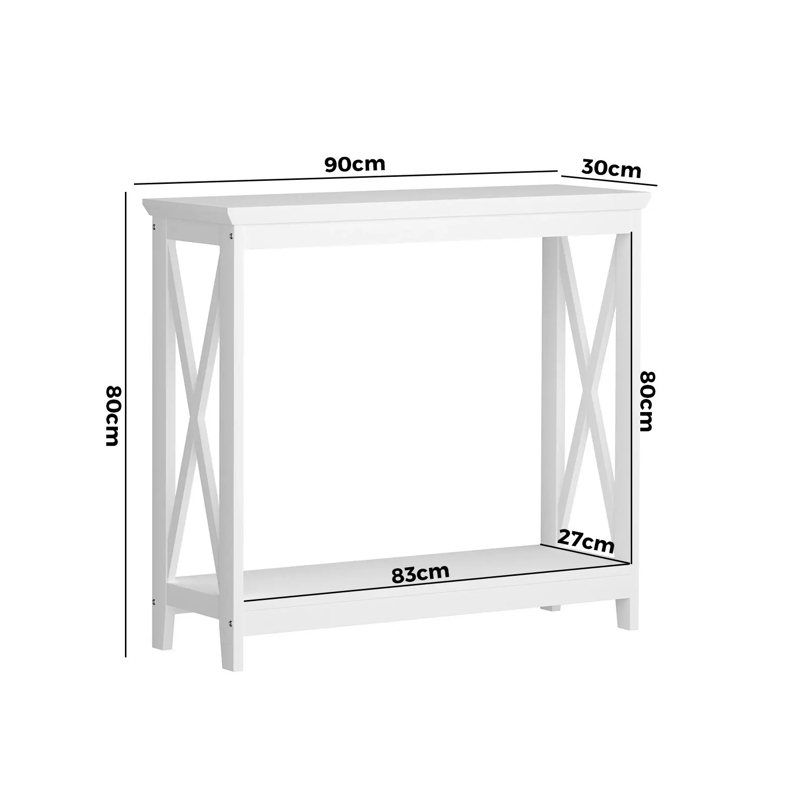 Oikiture 2-Tier Console Table X-Design Wood Sofa Table Hall Side Entry White