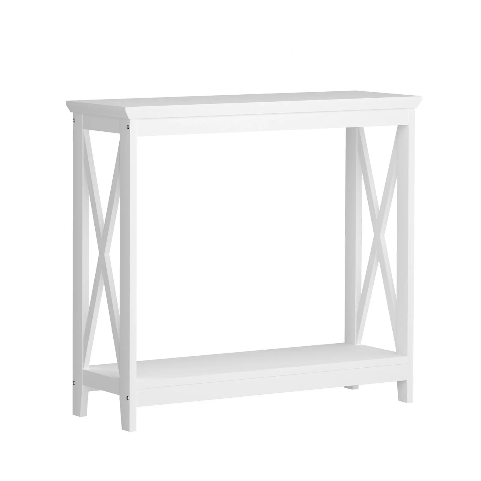 Oikiture 2-Tier Console Table X-Design Wood Sofa Table Hall Side Entry White