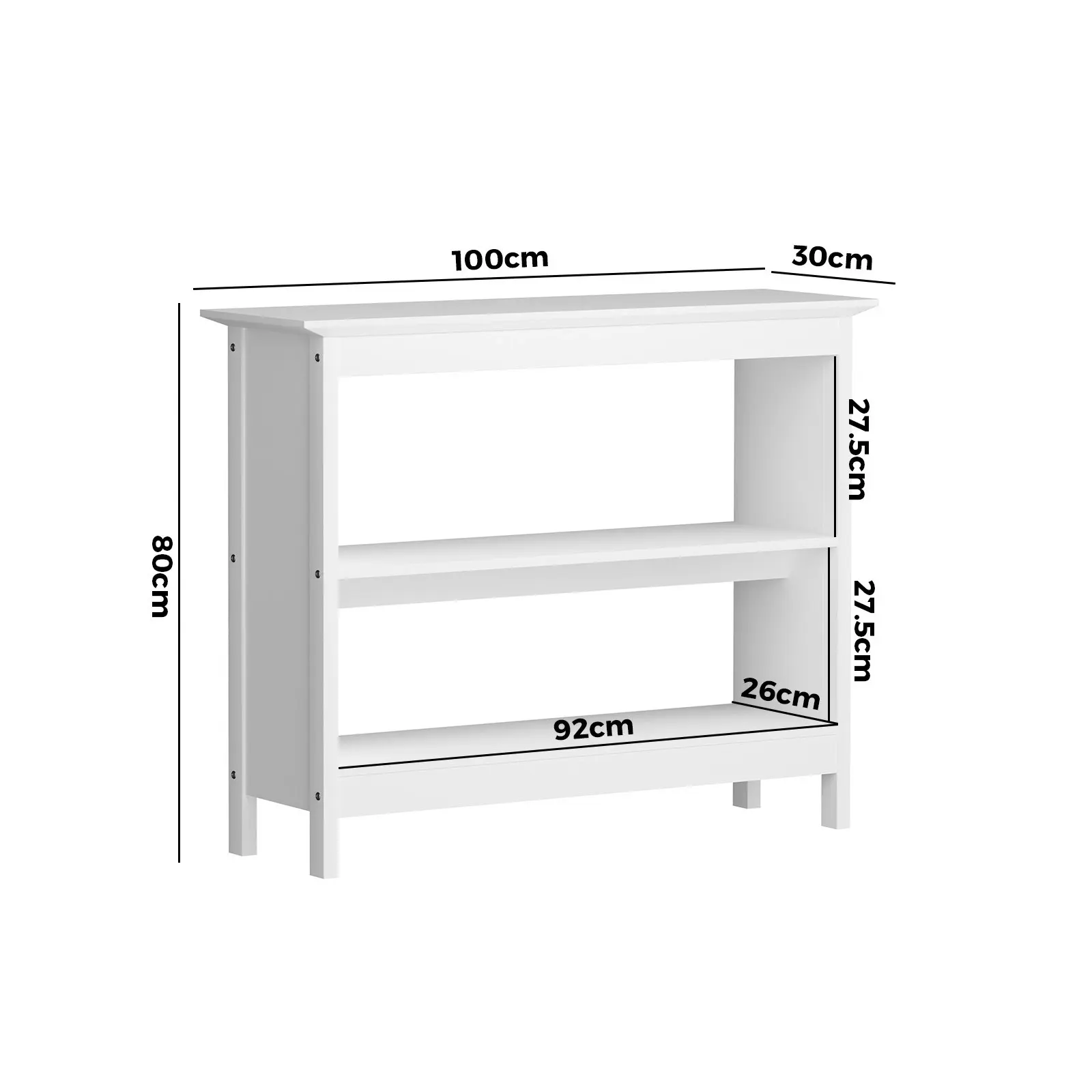 Oikiture 3-Tier Console Table Open Shelf Wood Sofa Table Hall Side Entry White