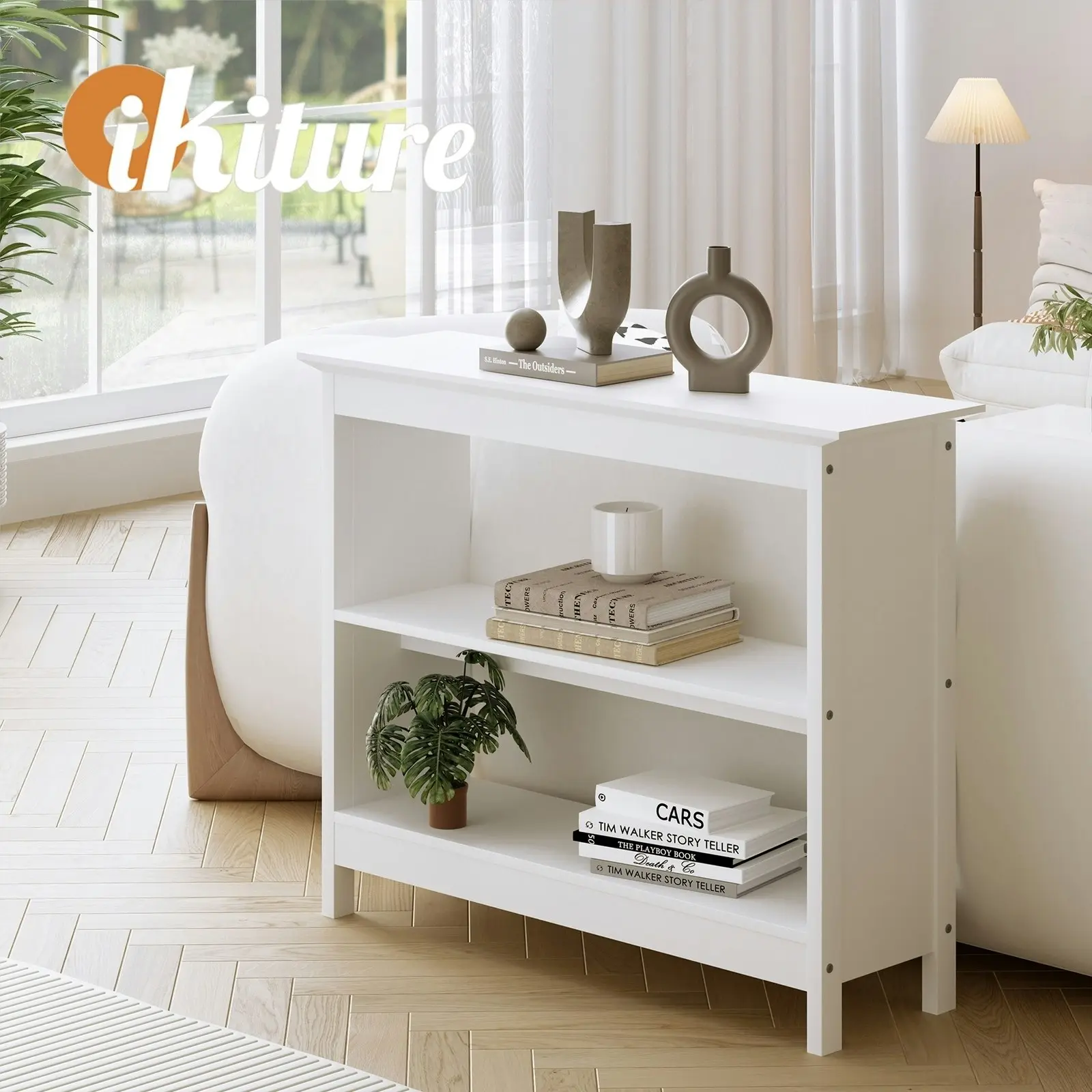 Oikiture 3-Tier Console Table Open Shelf Wood Sofa Table Hall Side Entry White