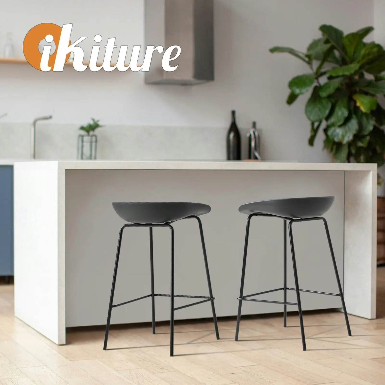 Oikiture 2x Kitchen Bar Stools Stool Dinning Counter Chairs Metal Black