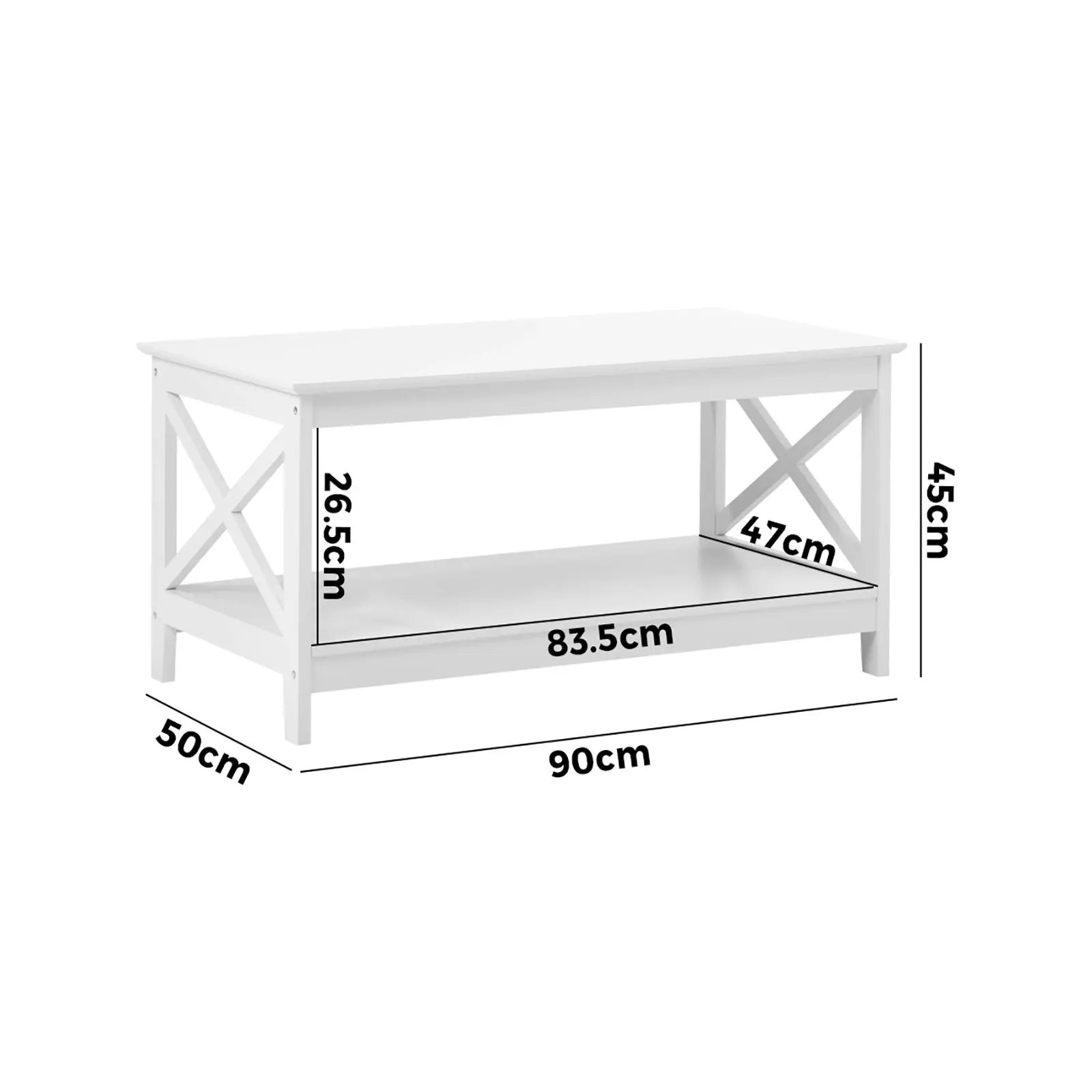 Oikiture Coffee Table Side Tables Storage Rack Shelf 2-Tier Hamptons Furniture