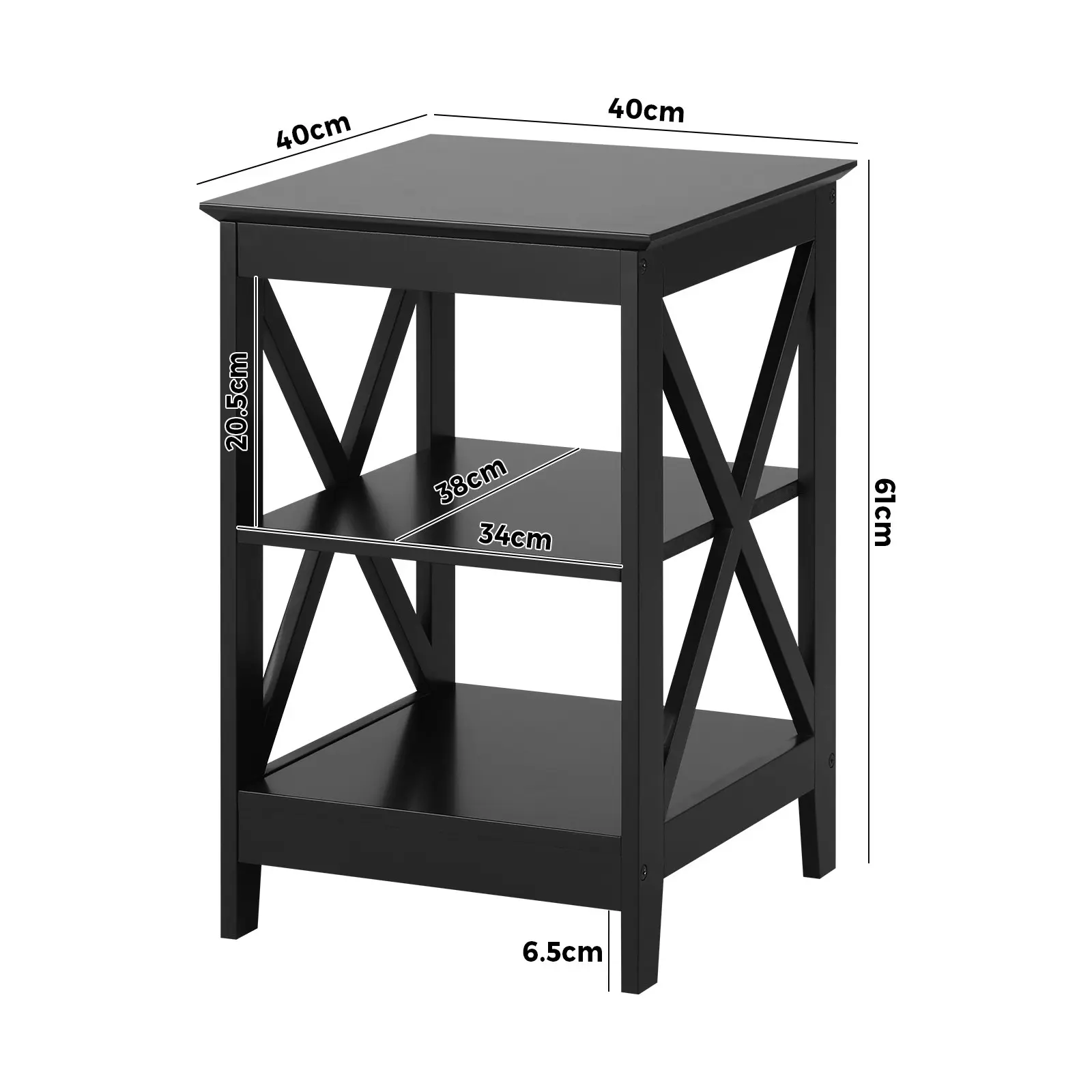 Oikiture Side Table Coffee Bedside Sofa End Tables 3-tier Shelf Black