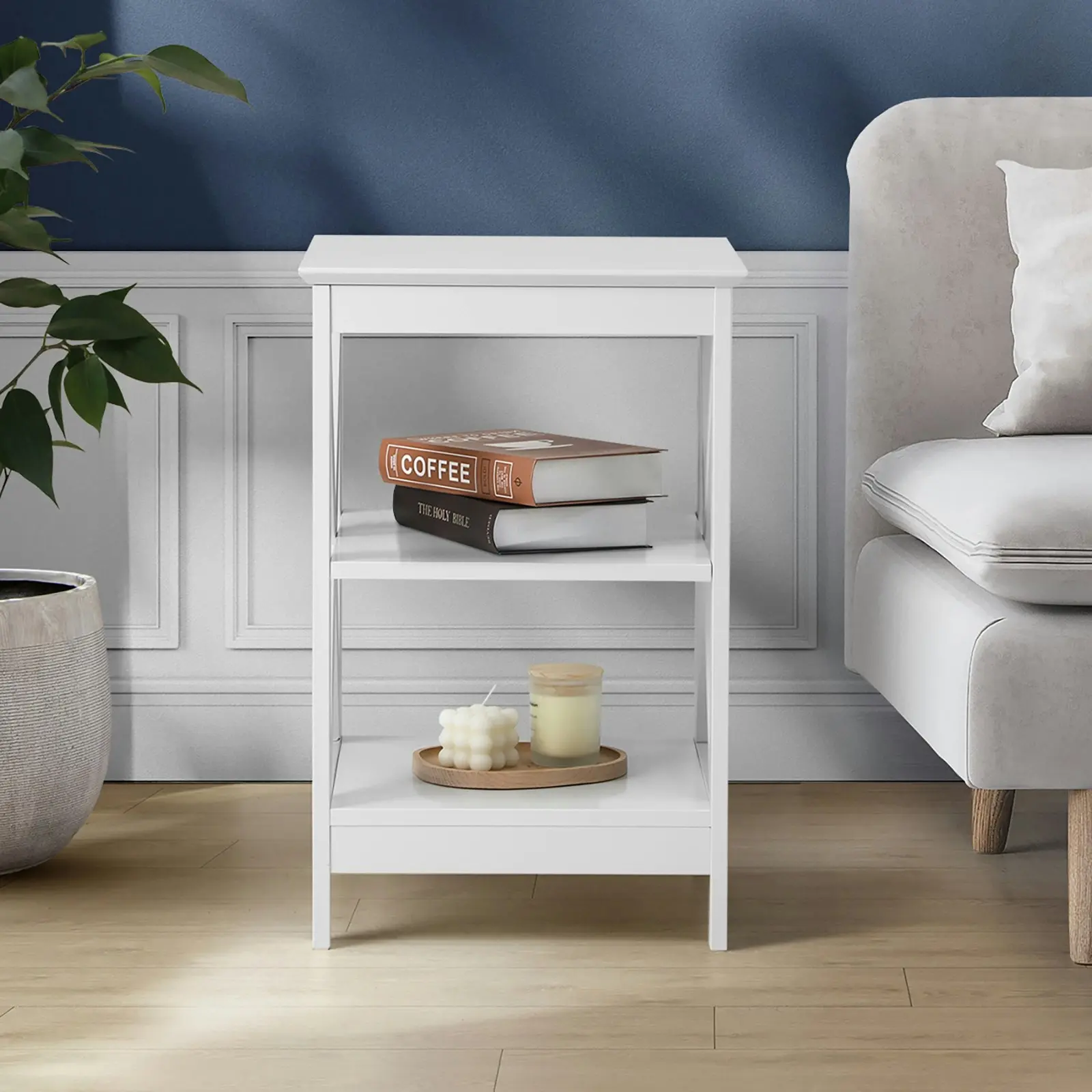 Oikiture Side Table Coffee Bedside Sofa End Tables 3-tier Shelf White