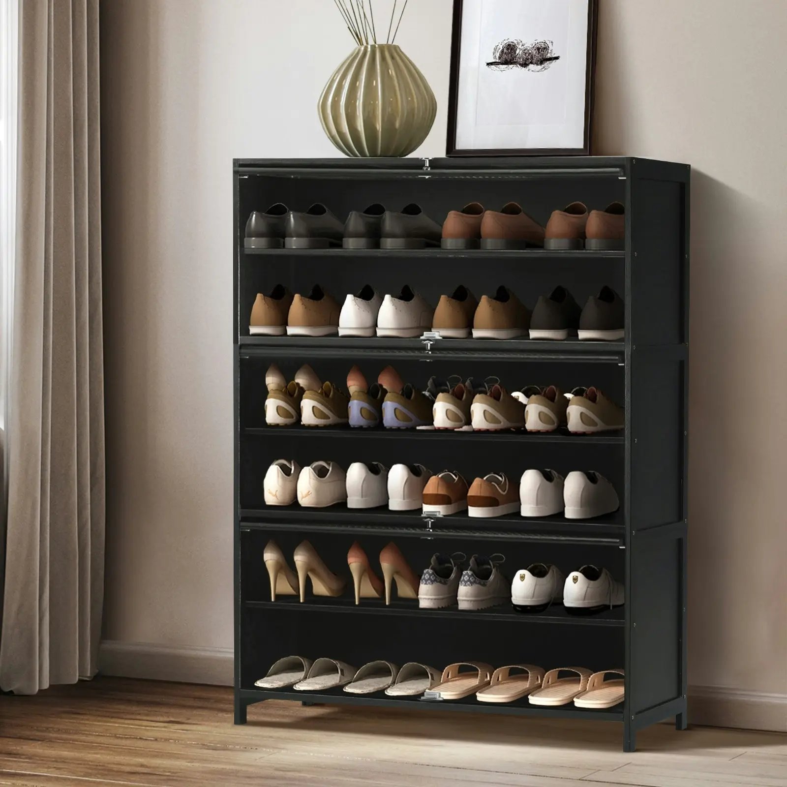 Oikiture Shoe Storage Cabinet Shoes Rack Organiser Shelf 3 Flip-up Doors