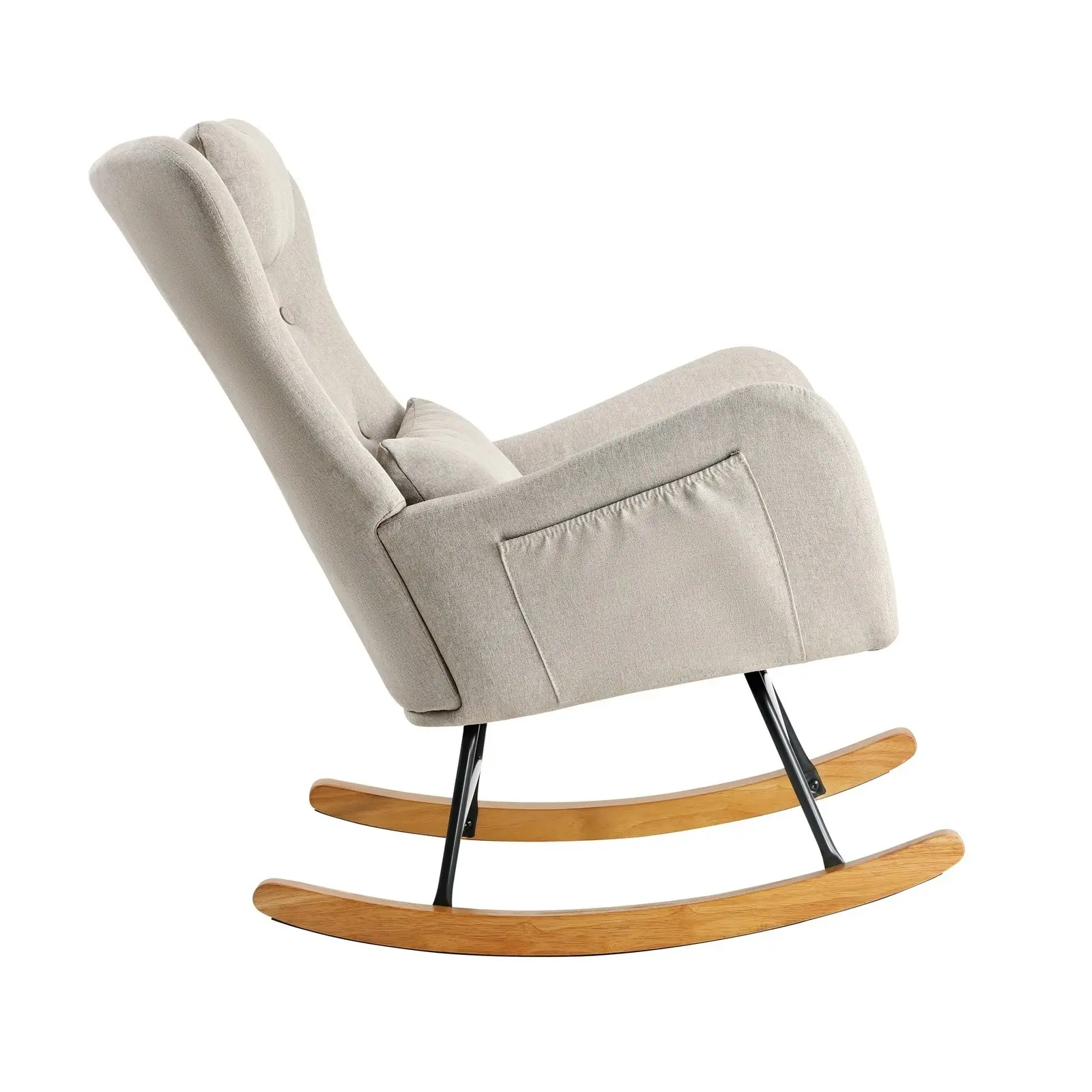 Oikiture Rocking Chair Nursing Armchair Linen Accent Chairs With 2 Pillow Beige