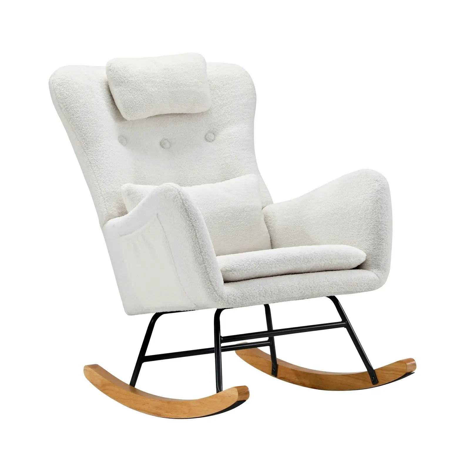 Oikiture Rocking Chair Nursing Armchair Sherpa Accent Chairs With 2 Pillow White