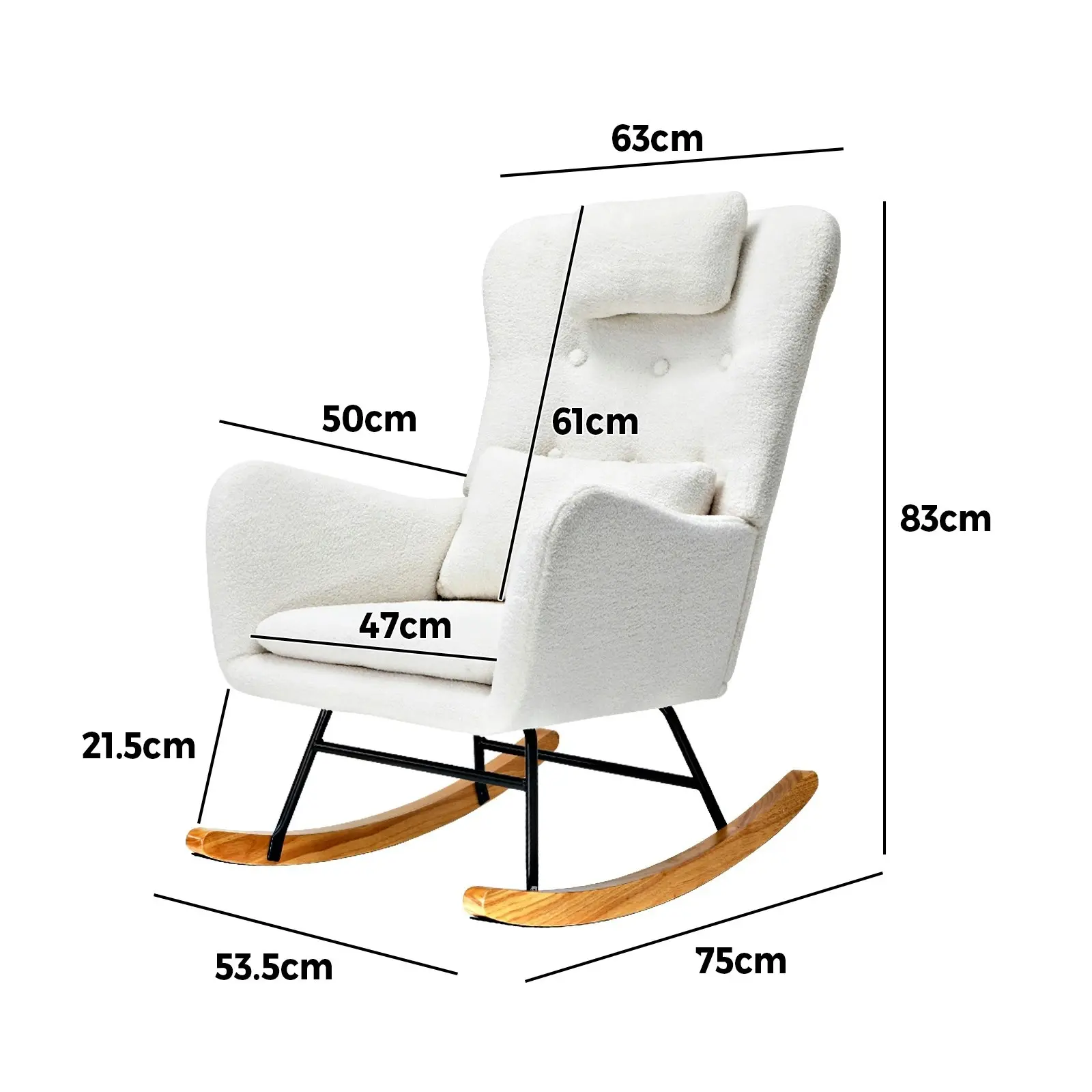 Oikiture Rocking Chair Nursing Armchair Sherpa Accent Chairs With 2 Pillow White