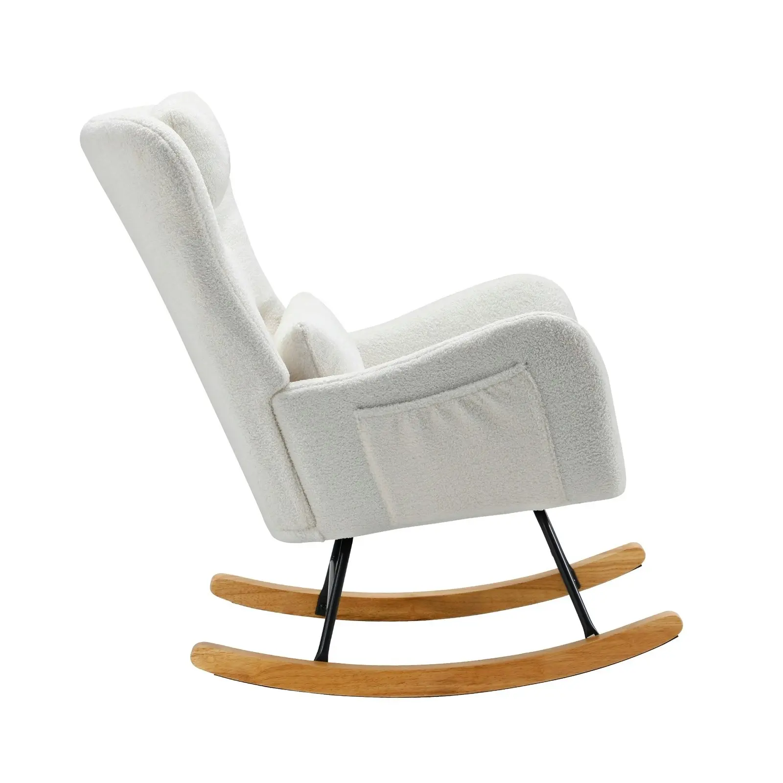 Oikiture Rocking Chair Nursing Armchair Sherpa Accent Chairs With 2 Pillow White