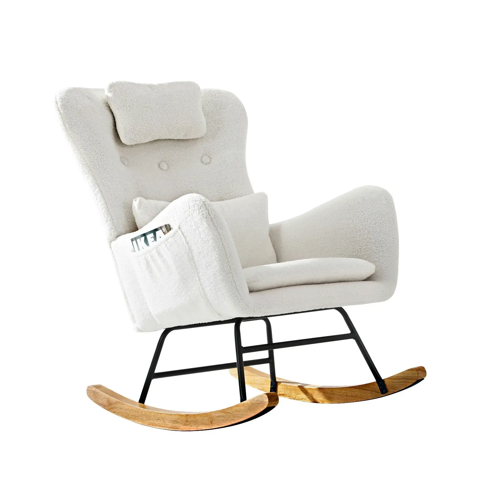 Oikiture Rocking Chair Nursing Armchair Sherpa Accent Chairs With 2 Pillow White