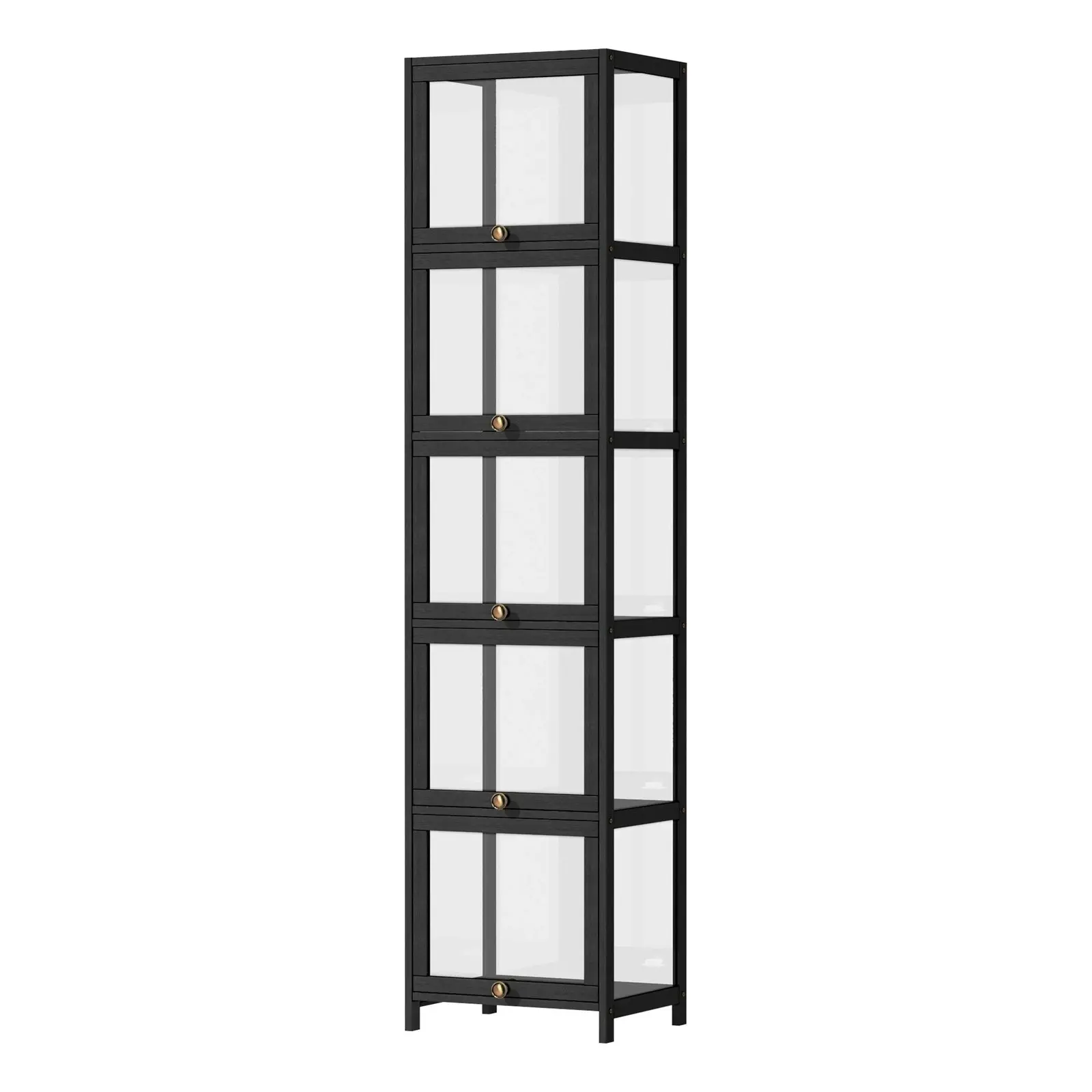 Oikiture Display Cabinet Slim Storage 5-Tier Shelves Clear Bookcase Rack Black