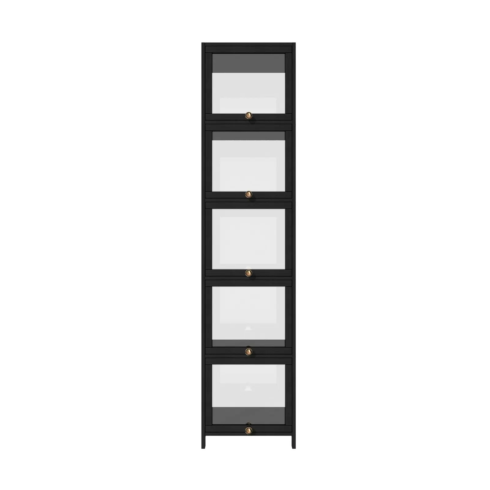 Oikiture Display Cabinet Slim Storage 5-Tier Shelves Clear Bookcase Rack Black