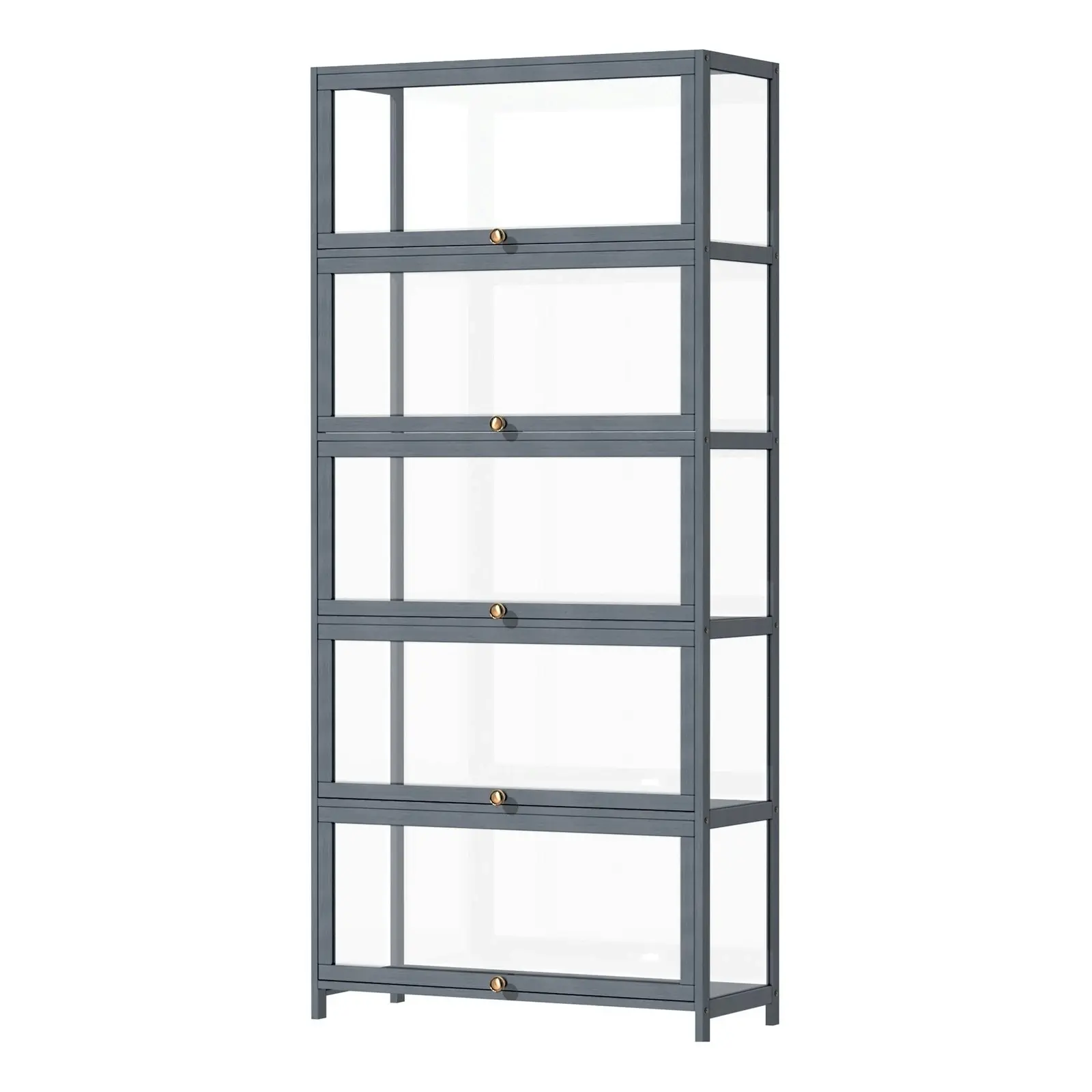 Oikiture Display Cabinet Storage 5-Tier Shelves Clear Bookcase Sideboard Grey