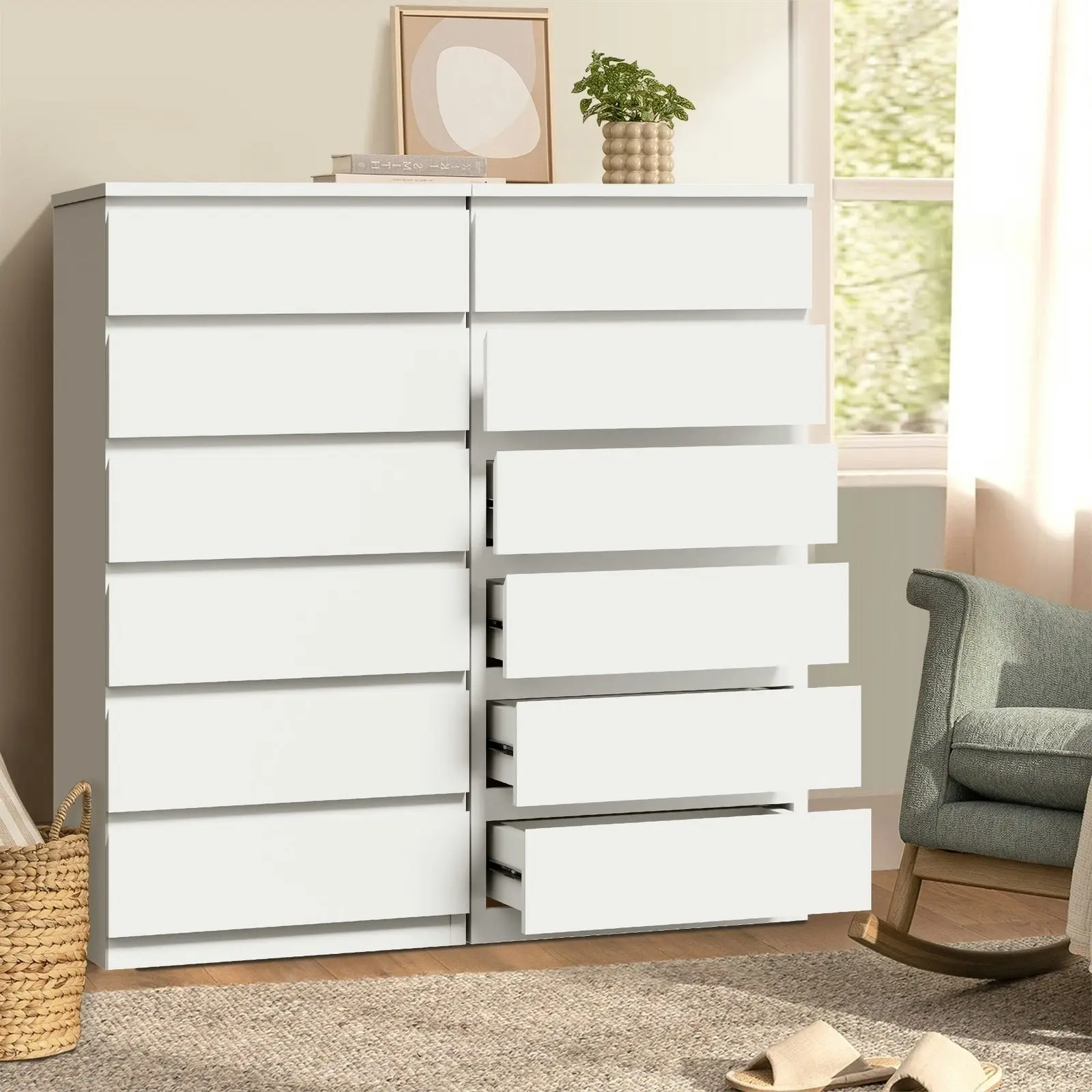 Oikiture 6 Chest of Drawers Tallboy Dresser Table Storage Cabinet Bedroom White