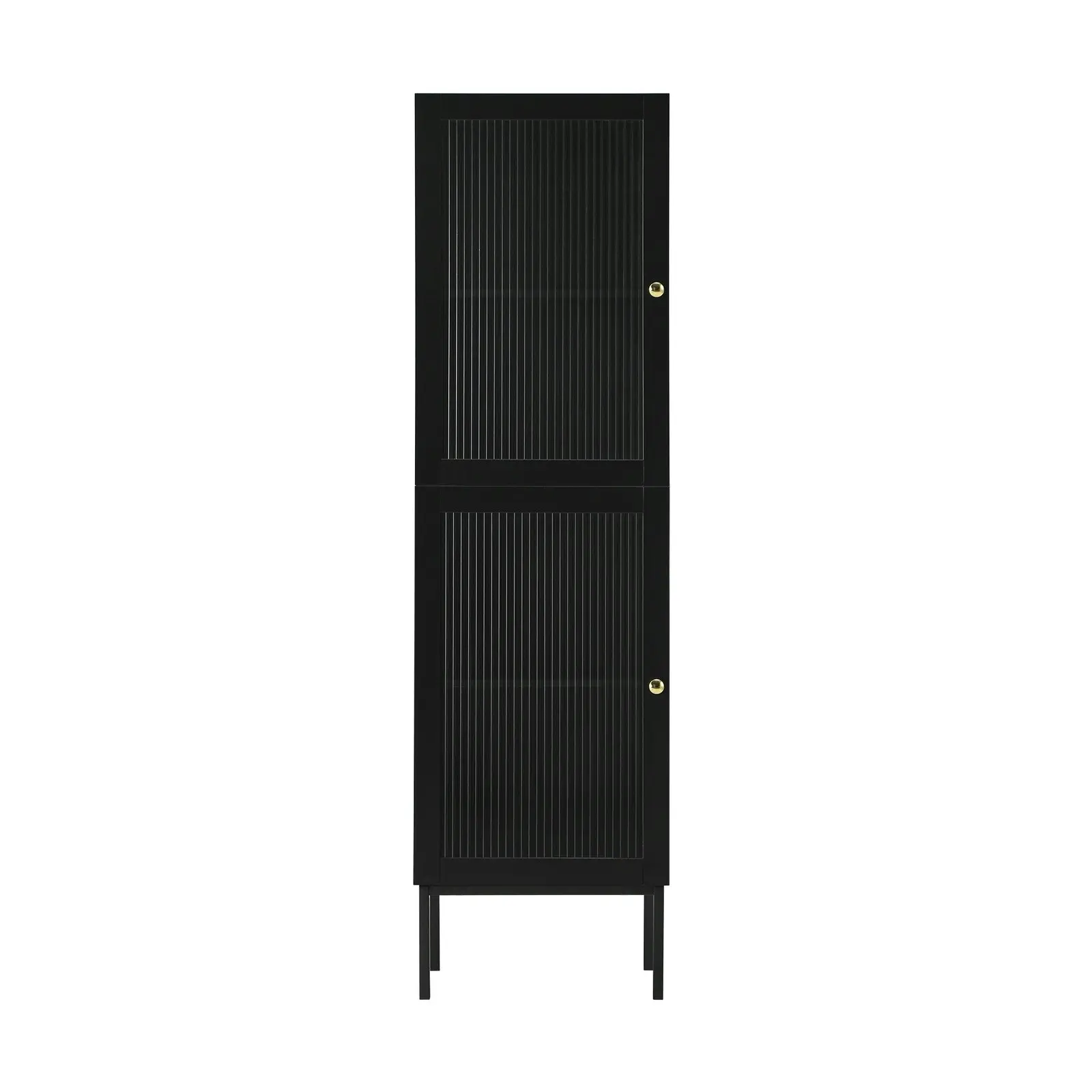 Oikiture Storage Cabinet Tall Slim Cupboard Tempered Glass Door Black