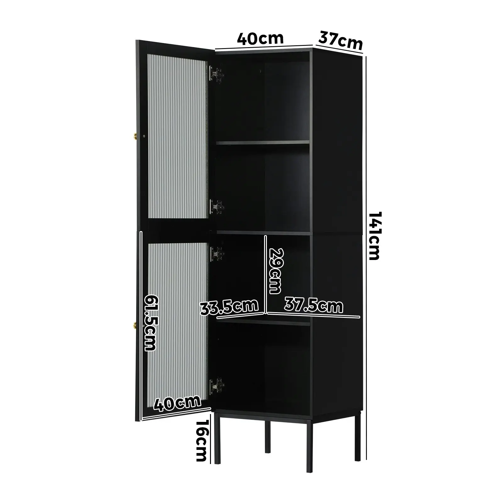 Oikiture Storage Cabinet Tall Slim Cupboard Tempered Glass Door Black