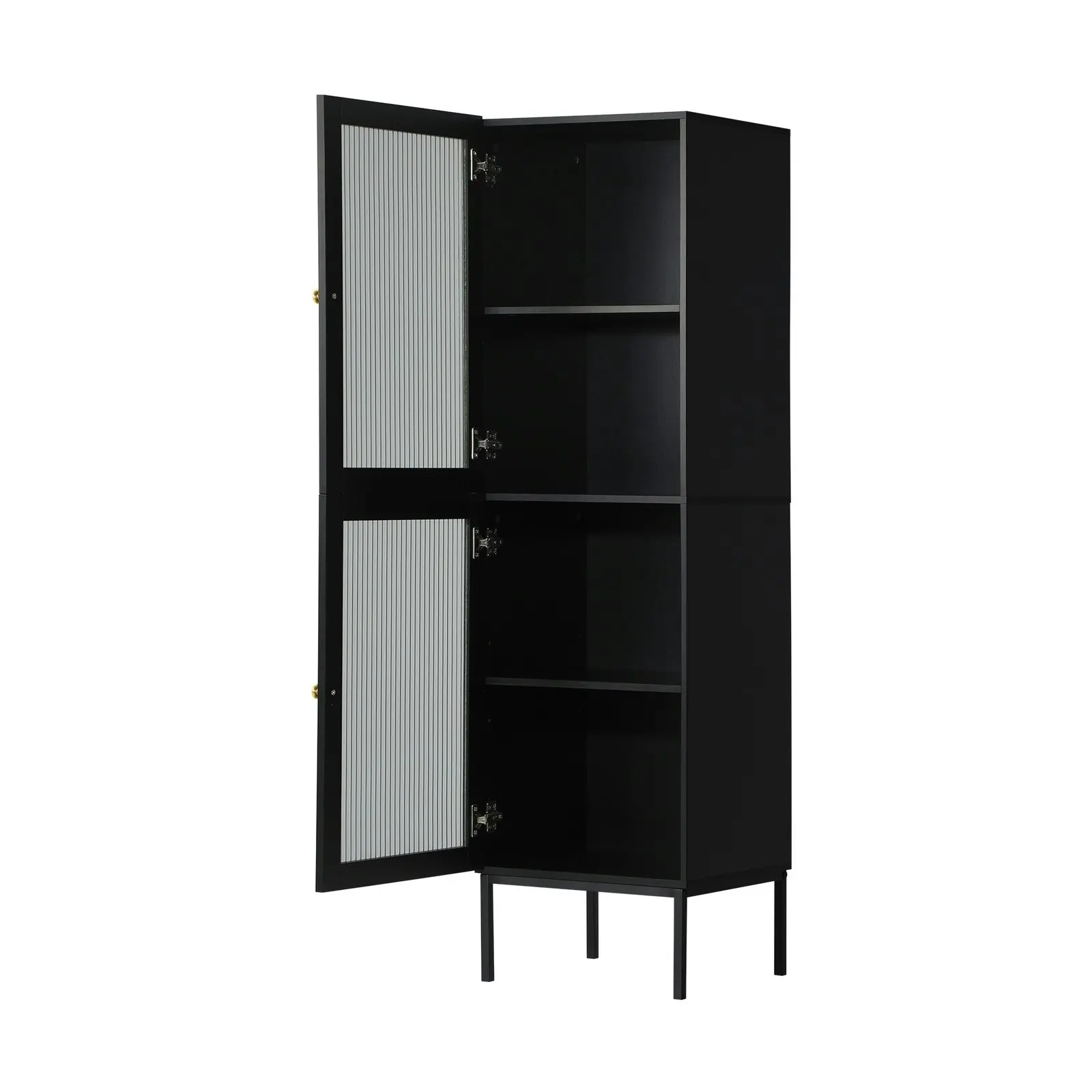 Oikiture Storage Cabinet Tall Slim Cupboard Tempered Glass Door Black