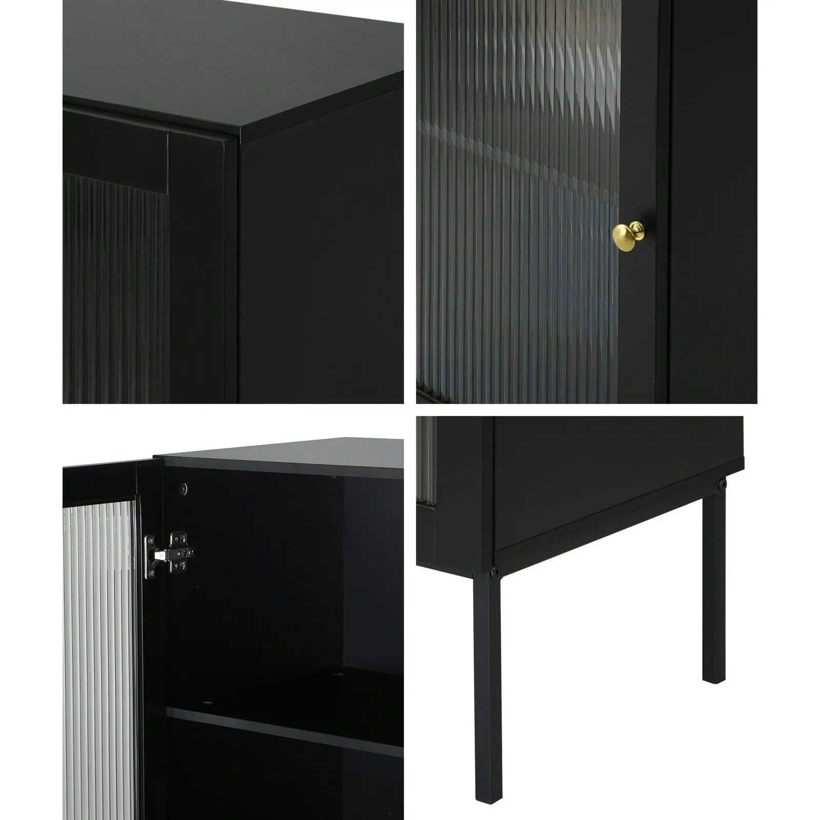 Oikiture Storage Cabinet Tall Slim Cupboard Tempered Glass Door Black