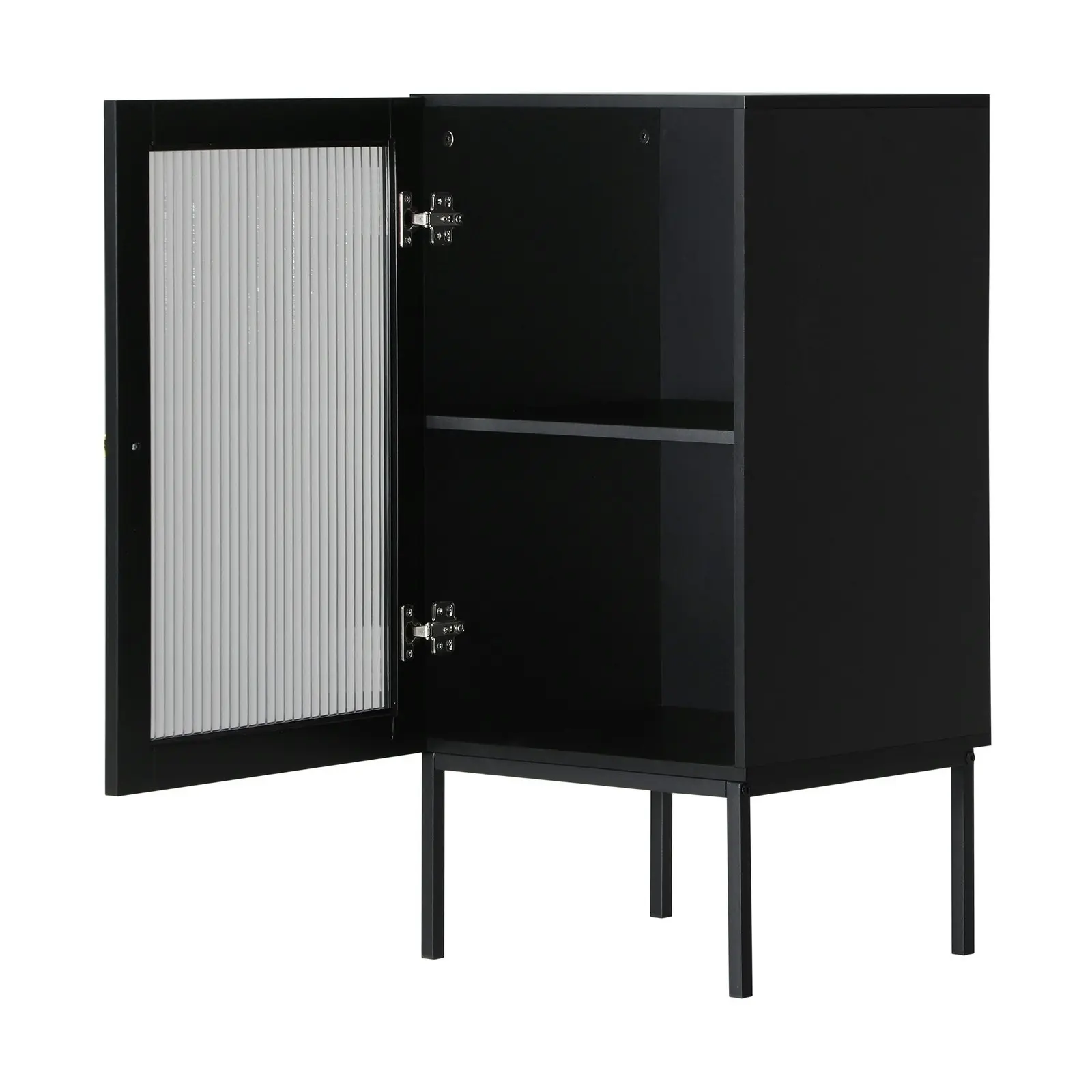 Oikiture Storage Cabinet Floor Cupboard Slim Tempered Glass Door Black