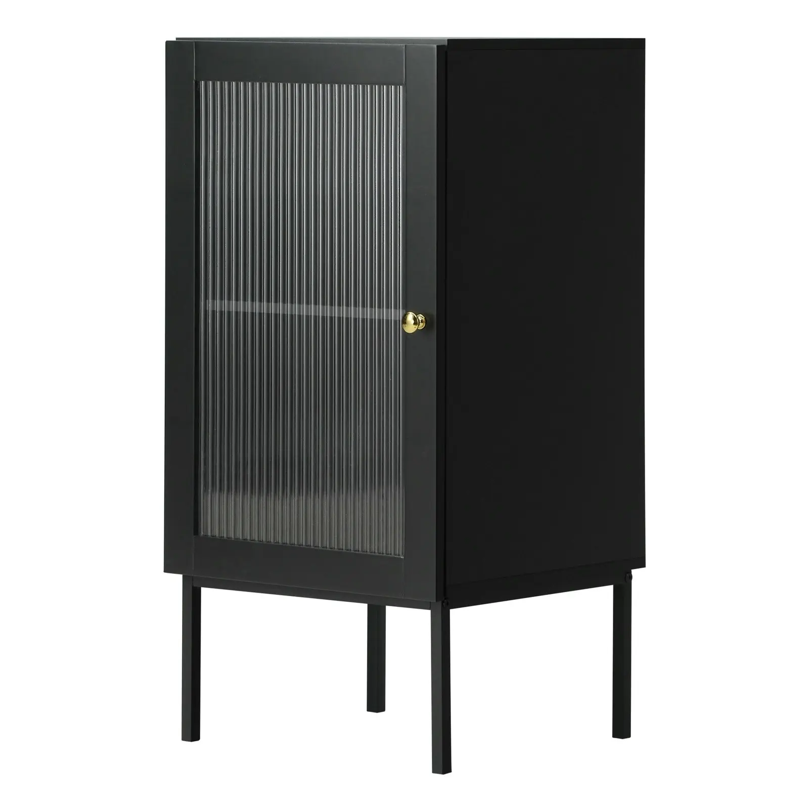 Oikiture Storage Cabinet Floor Cupboard Slim Tempered Glass Door Black