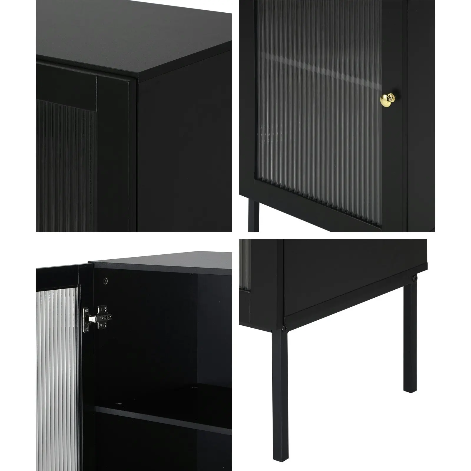 Oikiture Storage Cabinet Floor Cupboard Slim Tempered Glass Door Black