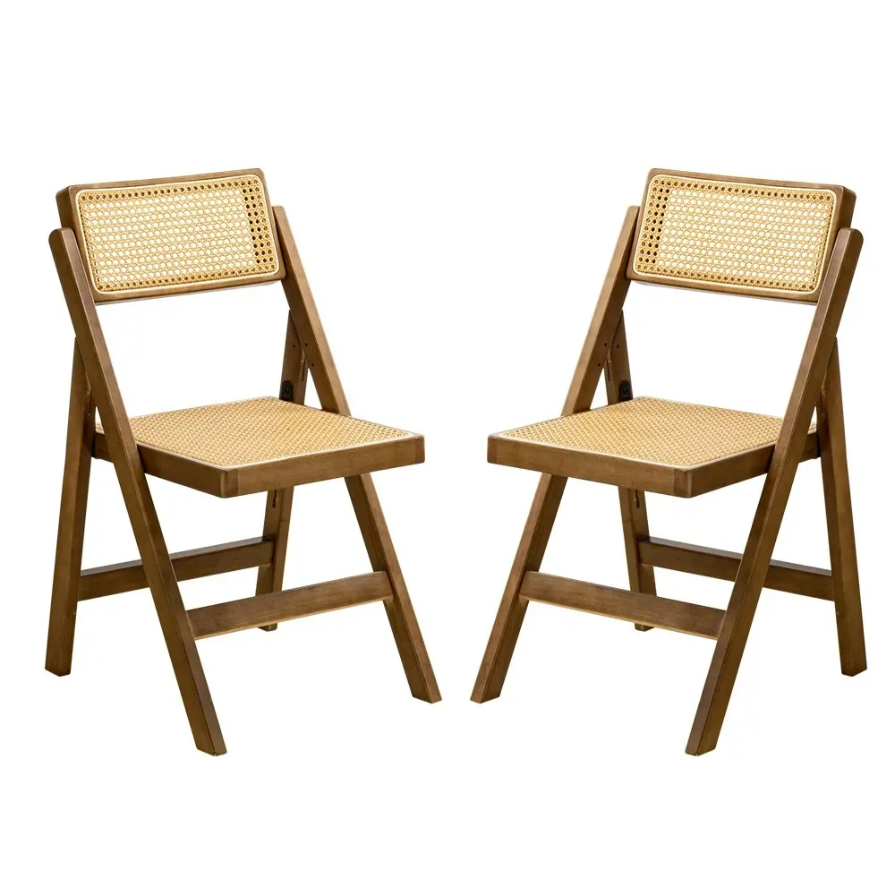 Furb 2x Dining Chairs Rattan Chair Foldable Wooden Chair Home Furniture Walnut