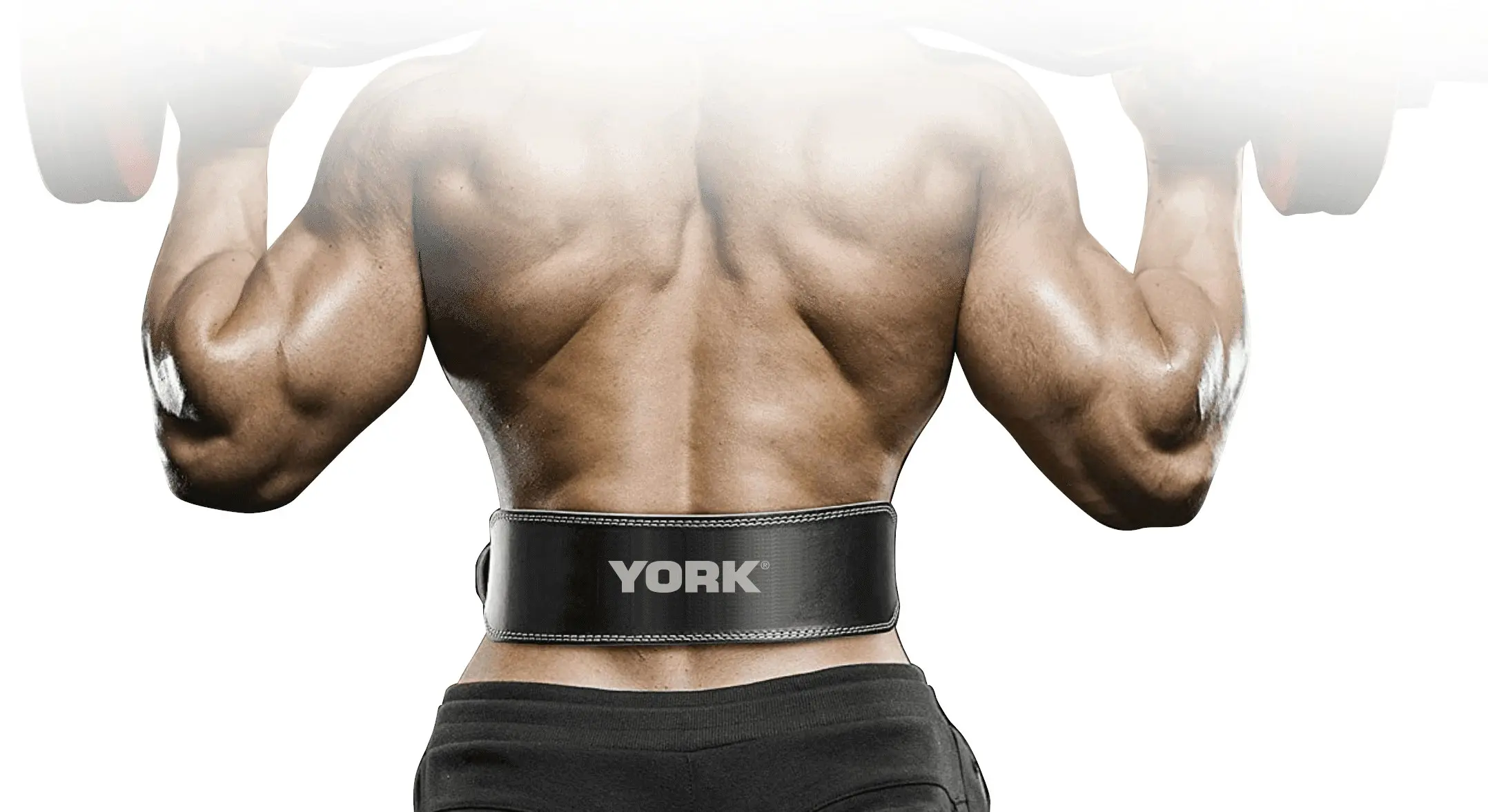 York Fitness Black Split Leather Belt / Double Stitched - S