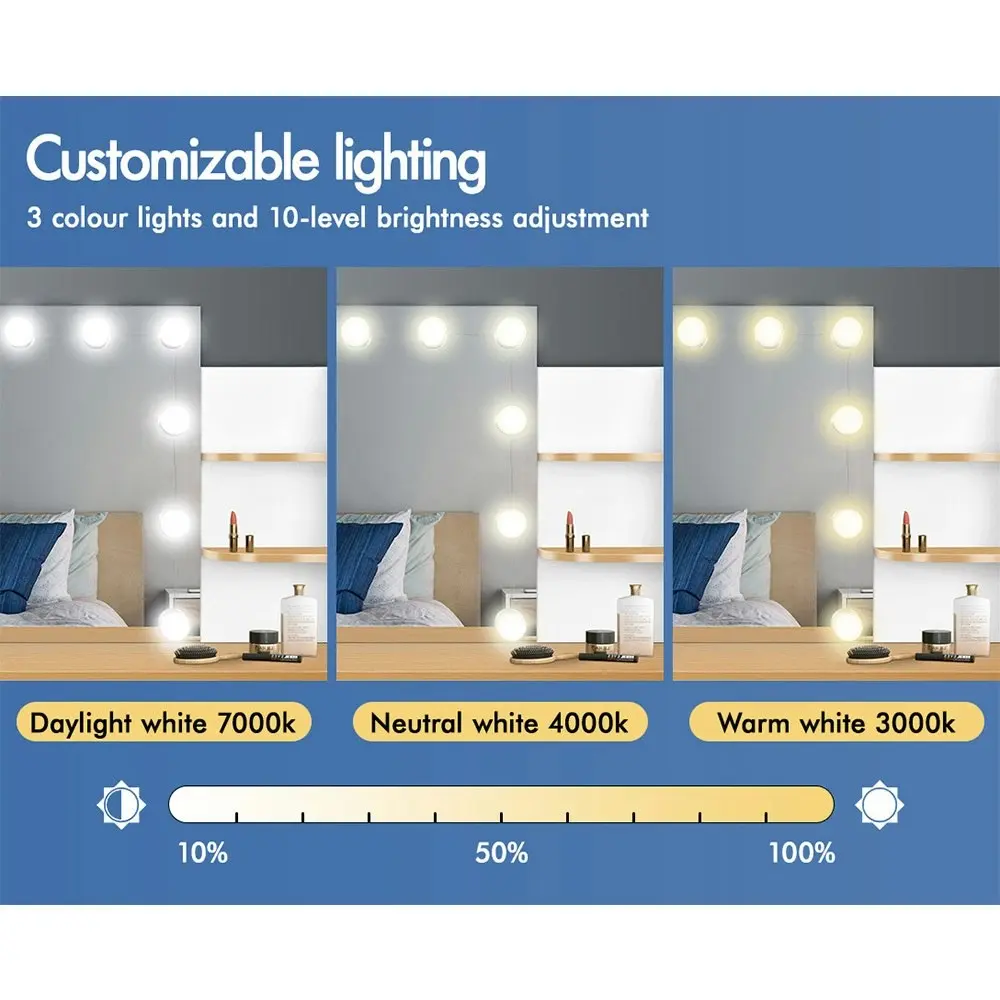 Alfordson Dressing Table Stool Set LED Bulbs Shelf Oak