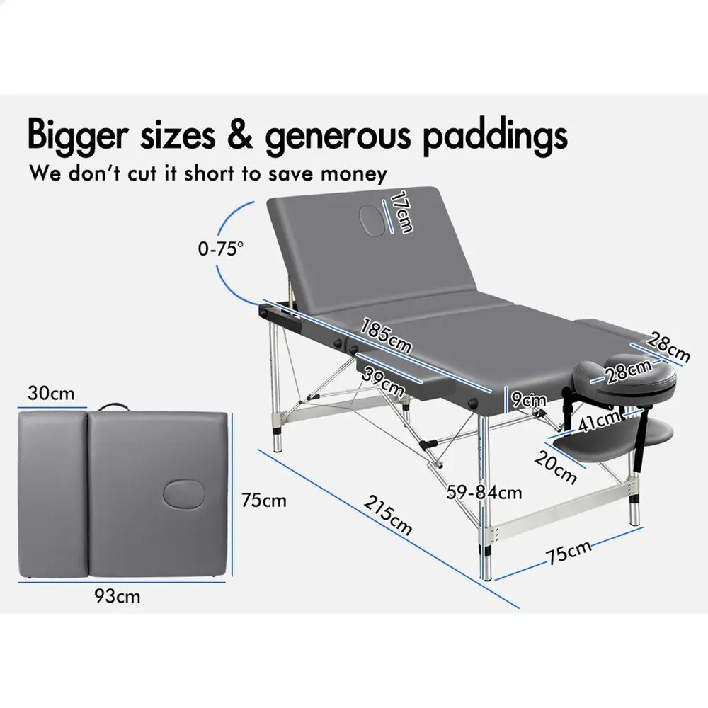 Alfordson Massage Table 3 Fold 75cm Grey