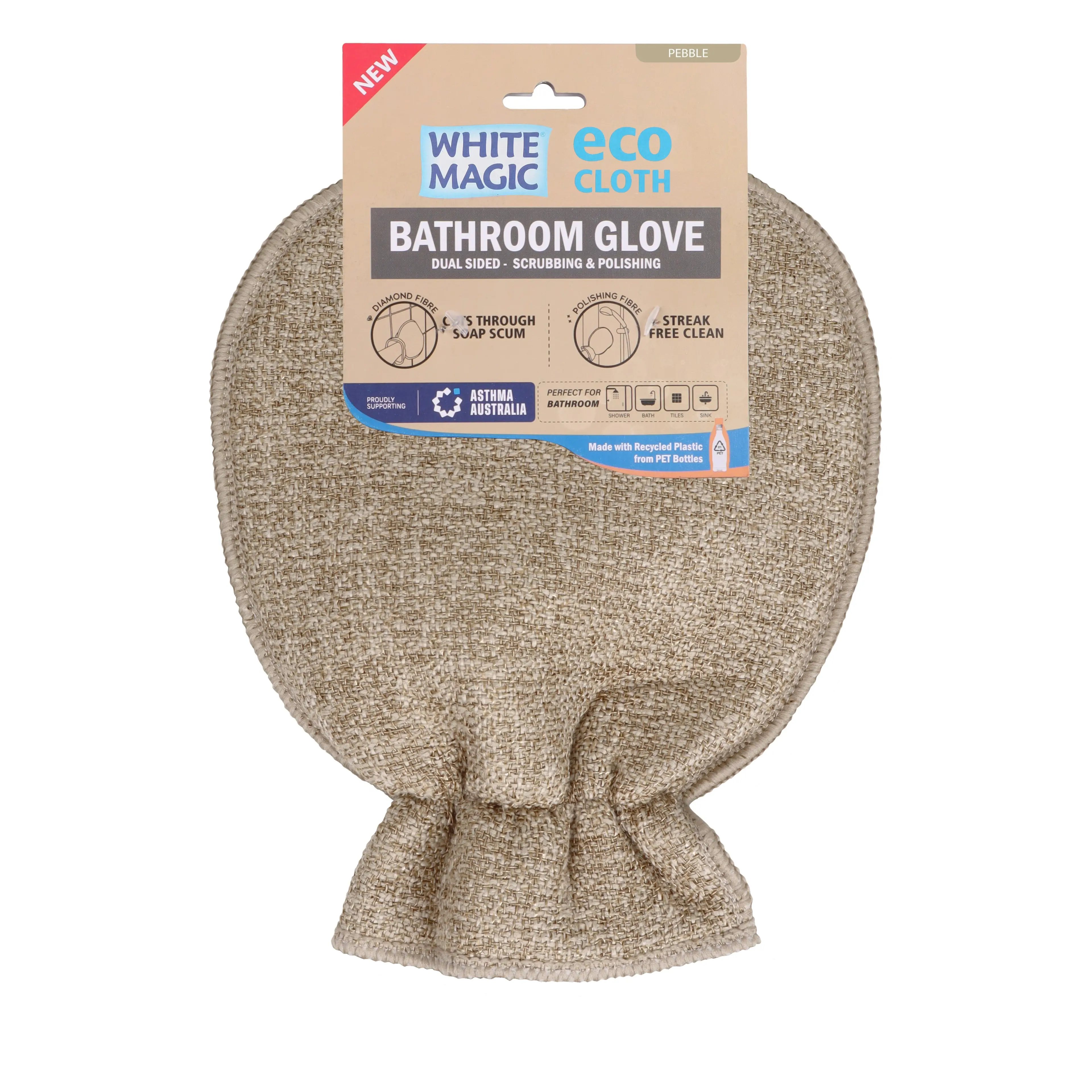 White Magic Eco Cloth Dual Sided Bathroom Glove Pebble