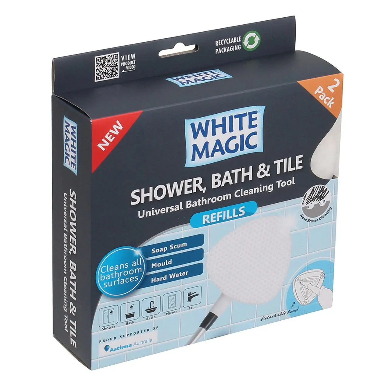 White Magic Universal Shower, Bath & Tile Cleaning Tool Refill - 2 Pack