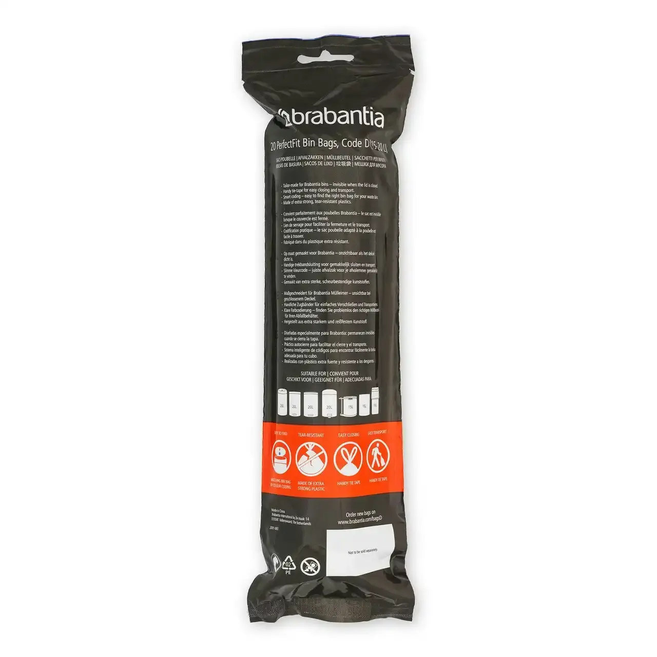 Brabantia Bin Liners   Code D   15 20 Litre   20 Waste Bags