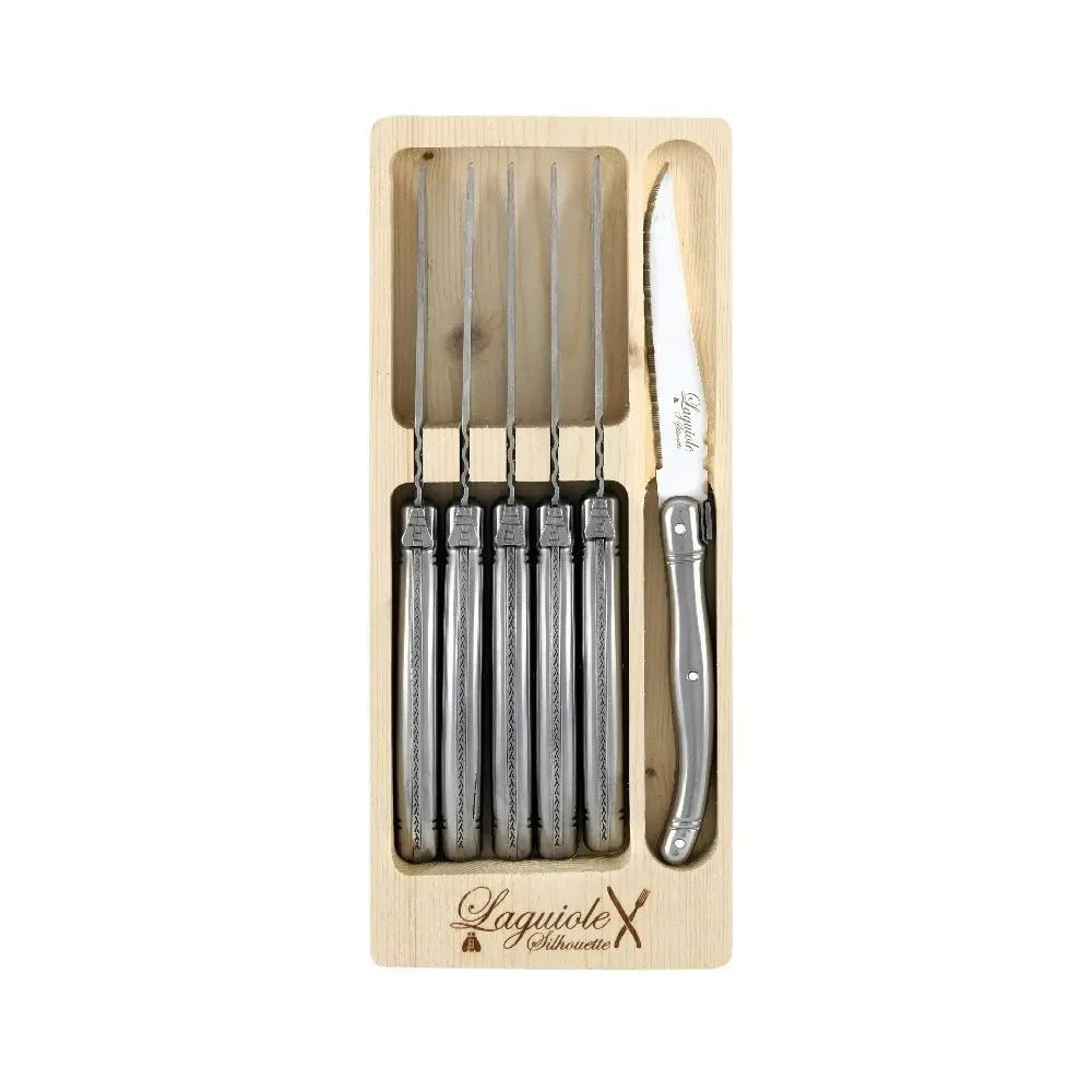 Laguiole Silhouette 6 Piece Stainless Steel Steak Knife Set In Case