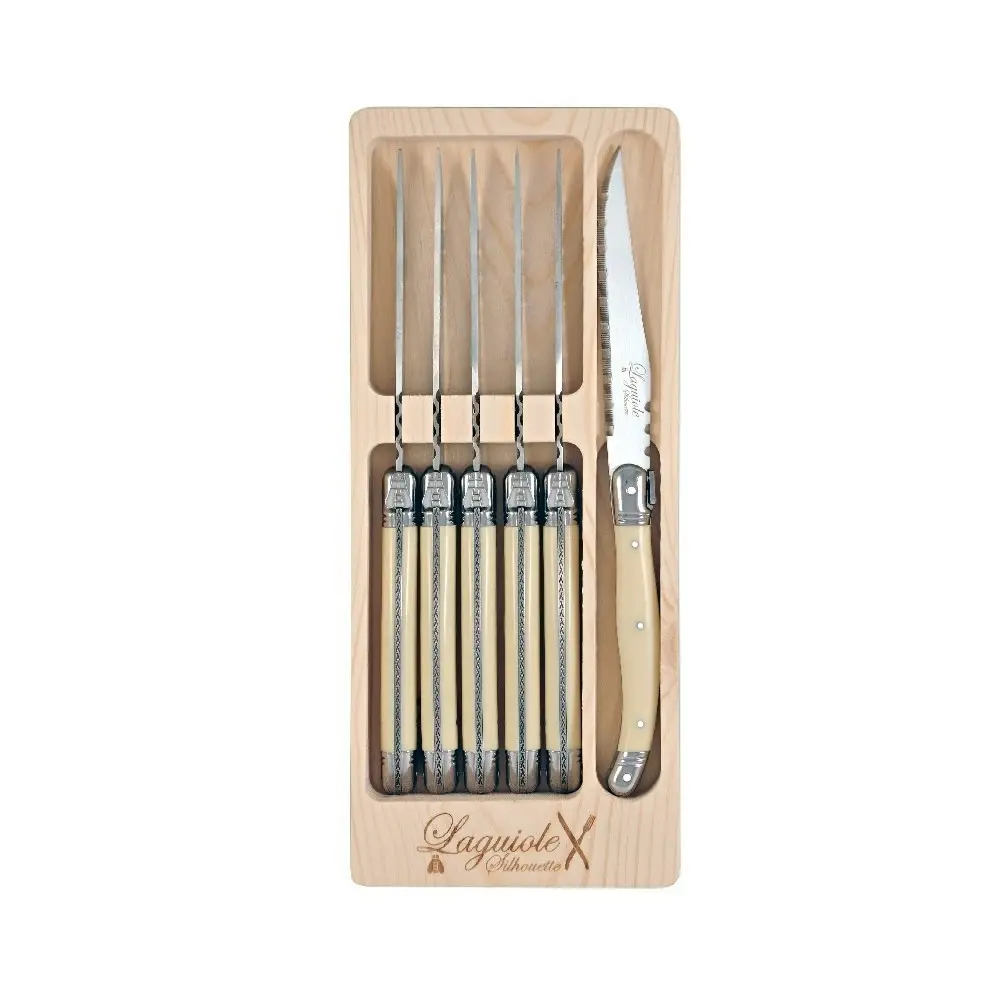 Laguiole Silhouette 6 Piece Stainless Steel Steak Knife Set In Case