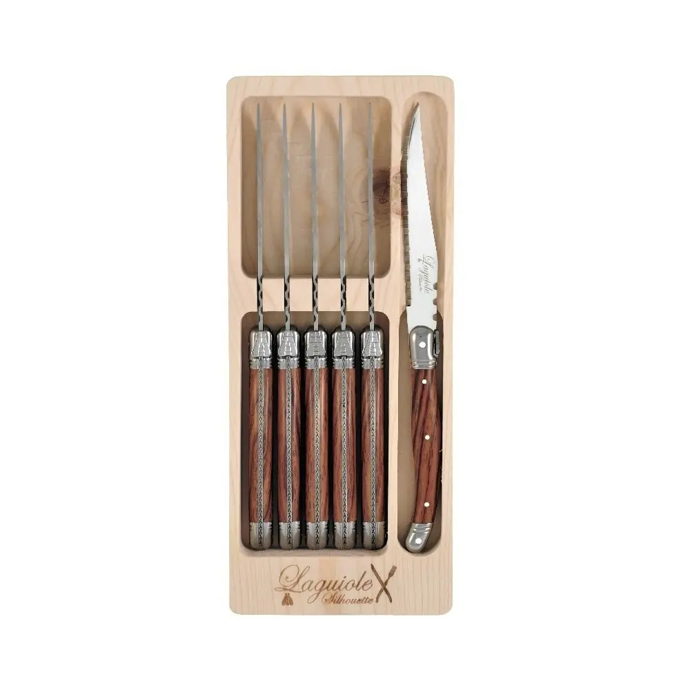 Laguiole Silhouette 6 Piece Stainless Steel Steak Knife Set In Case