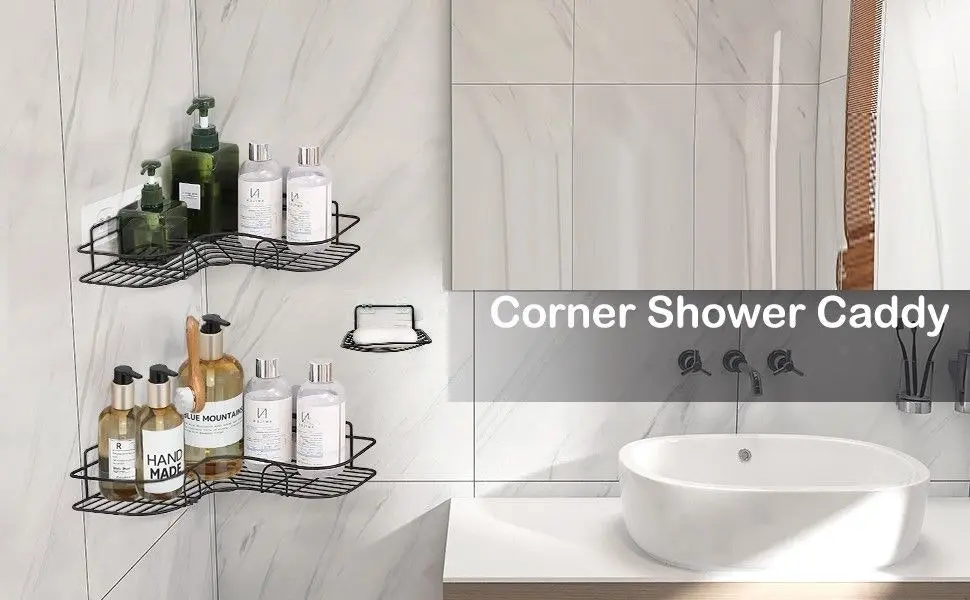 Corner Shower Caddy Shelf Rack Storage with 2 hooks