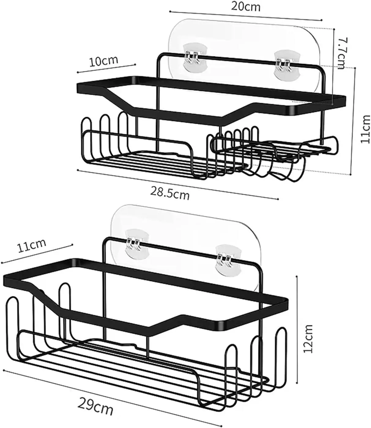 2 Pack Black Bathroom Organiser Wall Shelf Storage Rack, No Drilling Rustproof