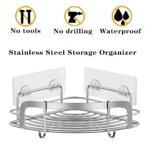 2 Pack Corner Shower Caddy, Stainless steel,Adhesive with 4 movable hooks, Black