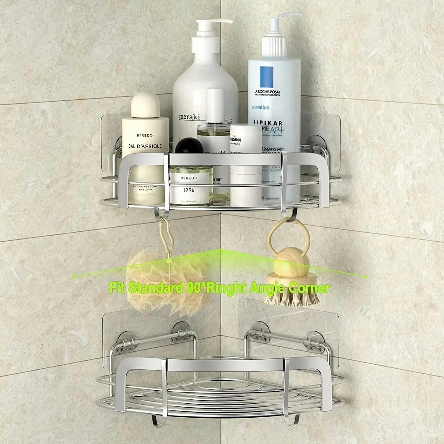 2 Pack Corner Shower Caddy, Stainless steel,Adhesive with 4 movable hooks, Black