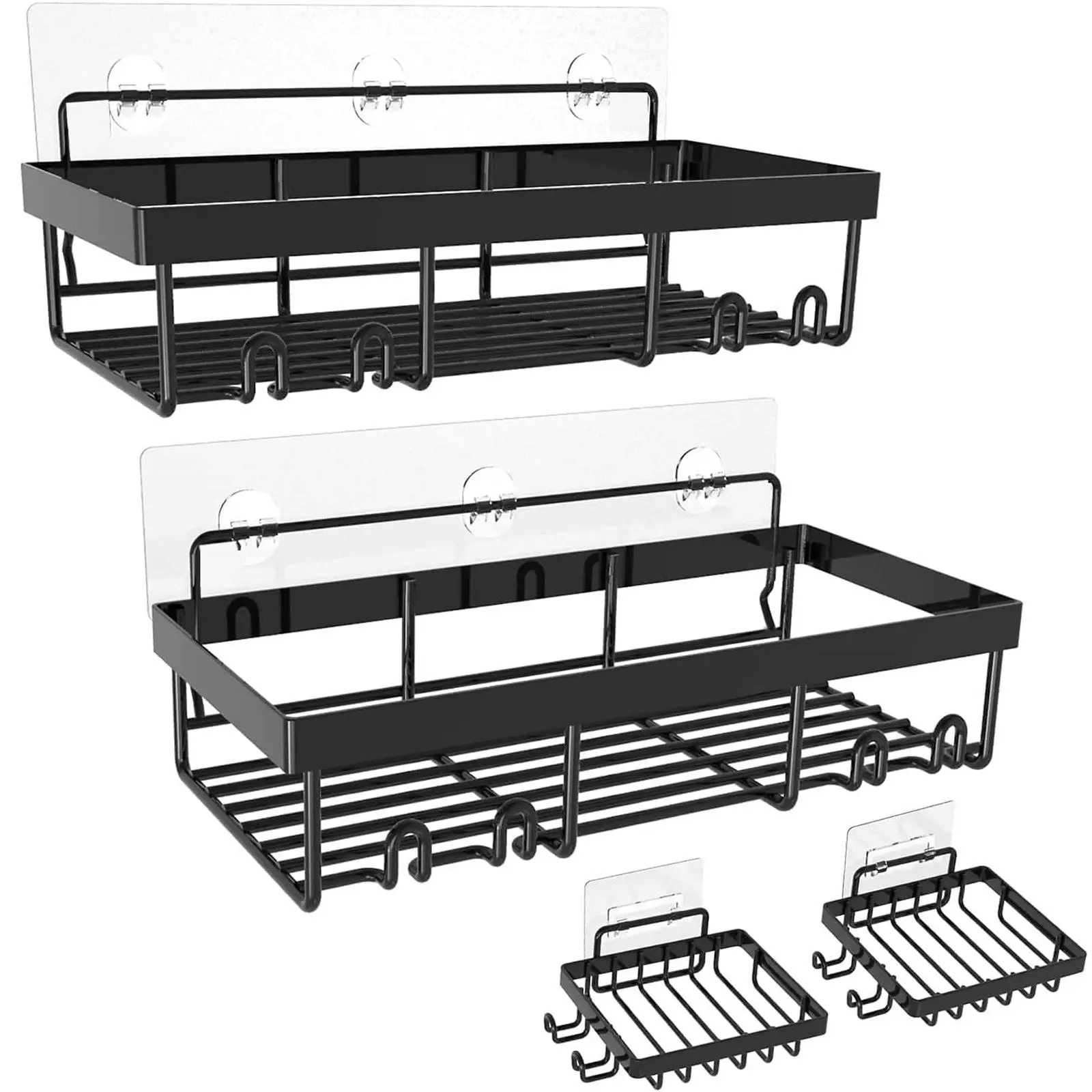 2 Pack Adhesive Stainless Steel Shower Caddy Shelf Organizer with 2 Soap Dishes for Bathroom